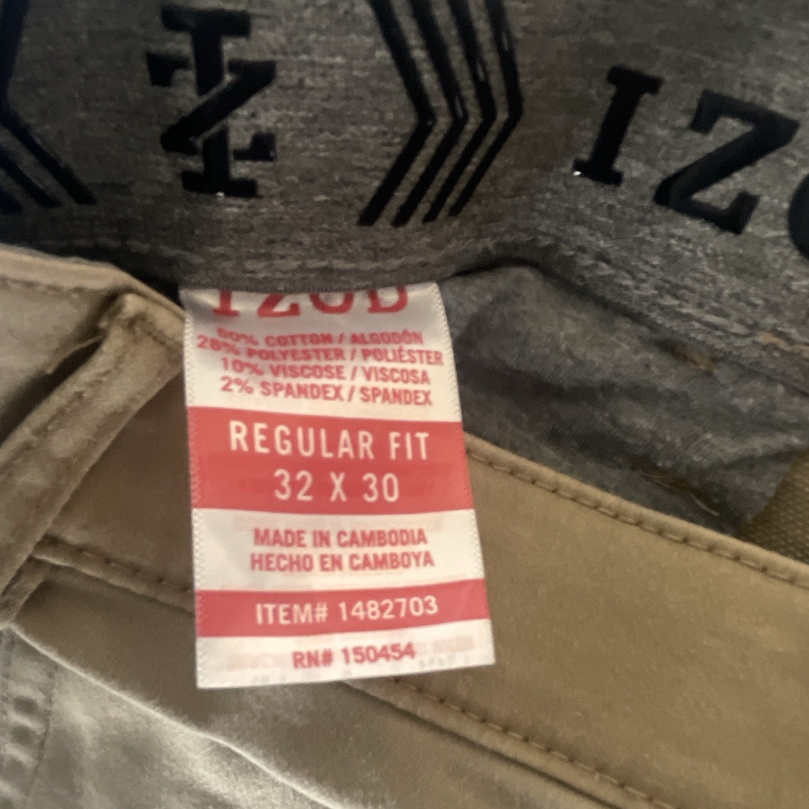 IZOD Beige Regular Fit Straight Leg Stretch 5-Pocket Flat Front Pants 32