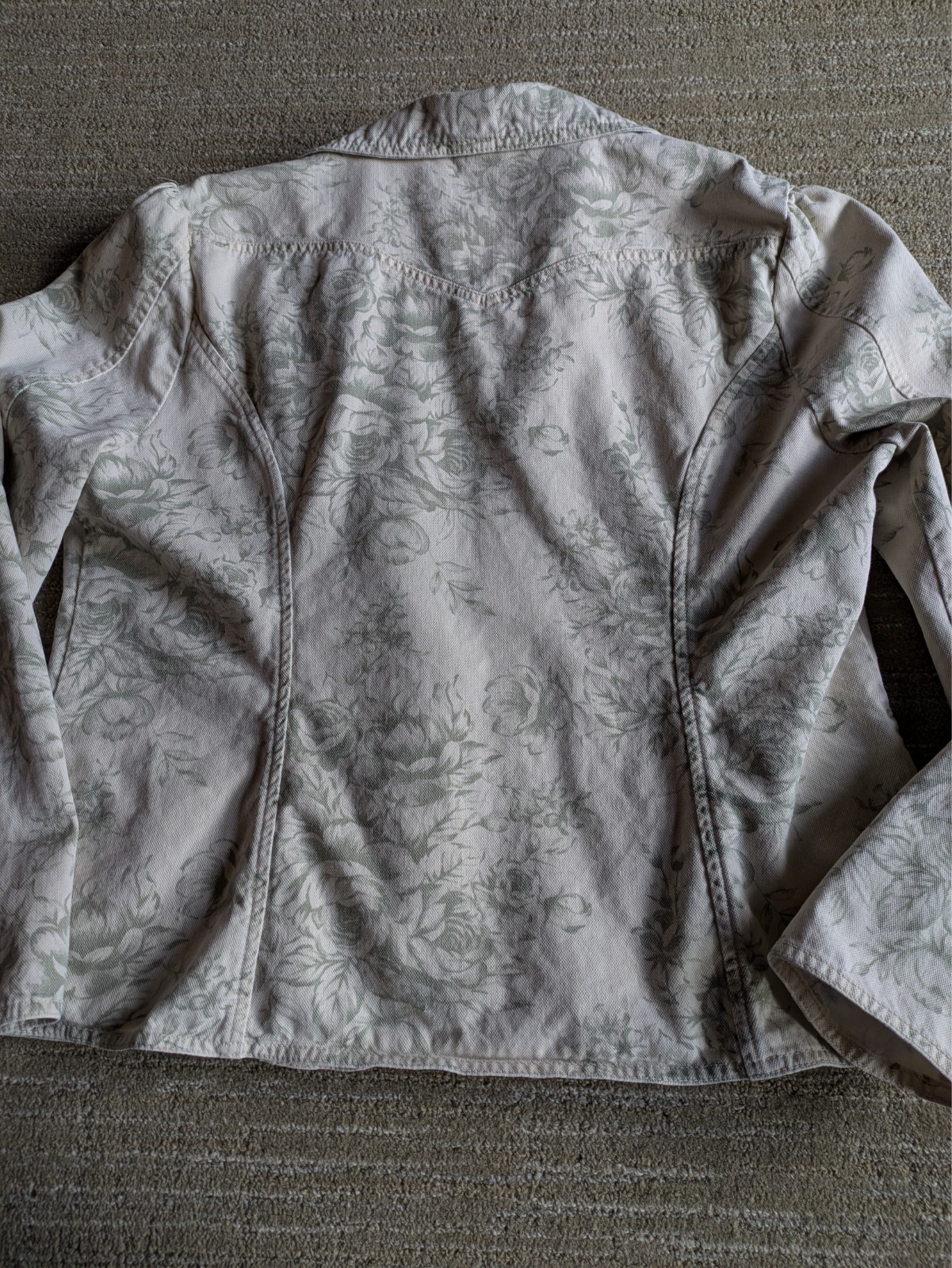 Faded Glory Women 16 Floral Denim Blazer Jacket Sage Green Vintage style