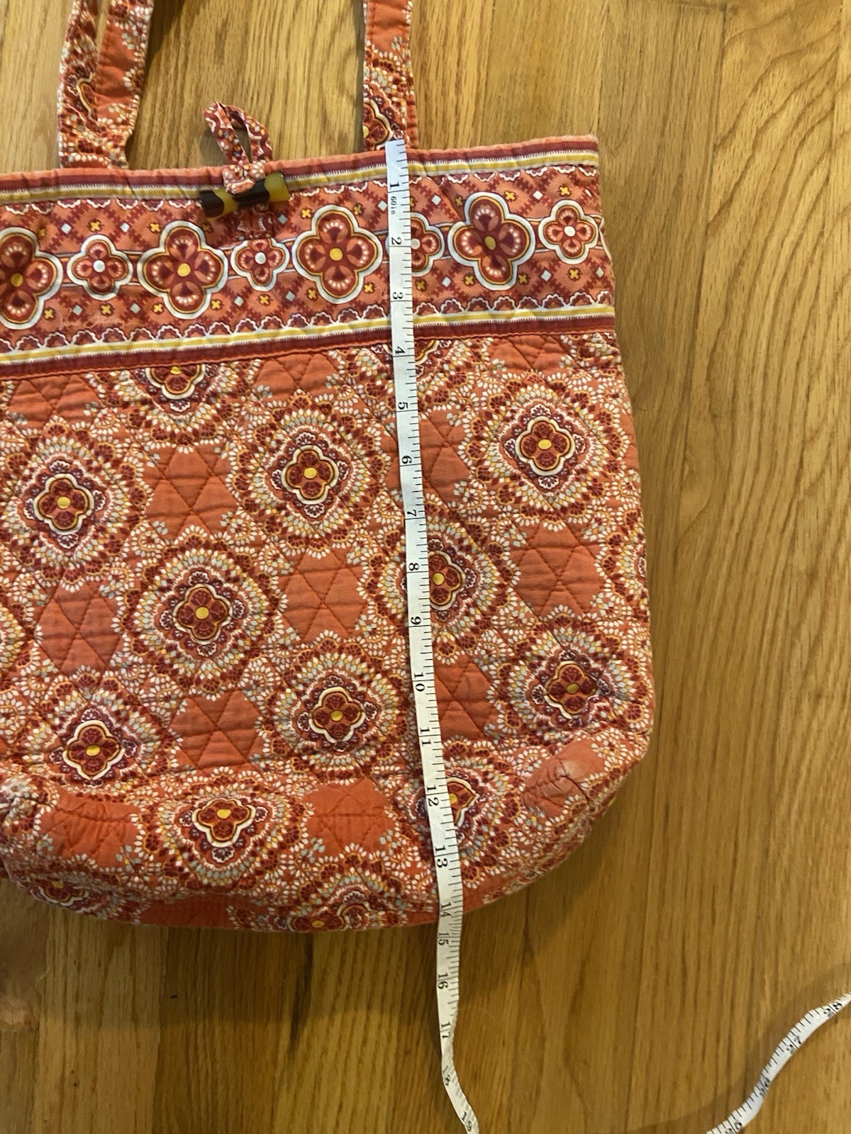 Vera Bradley Orange Quilted Floral Tote Bag Toggle Closure Double Handles Lined