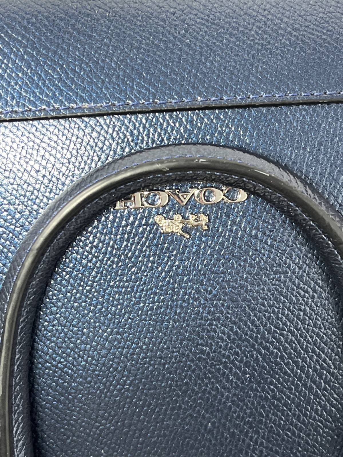 Coach Mini Sierra Satchel handbag Metallic Blue leather Crossbody Flaws