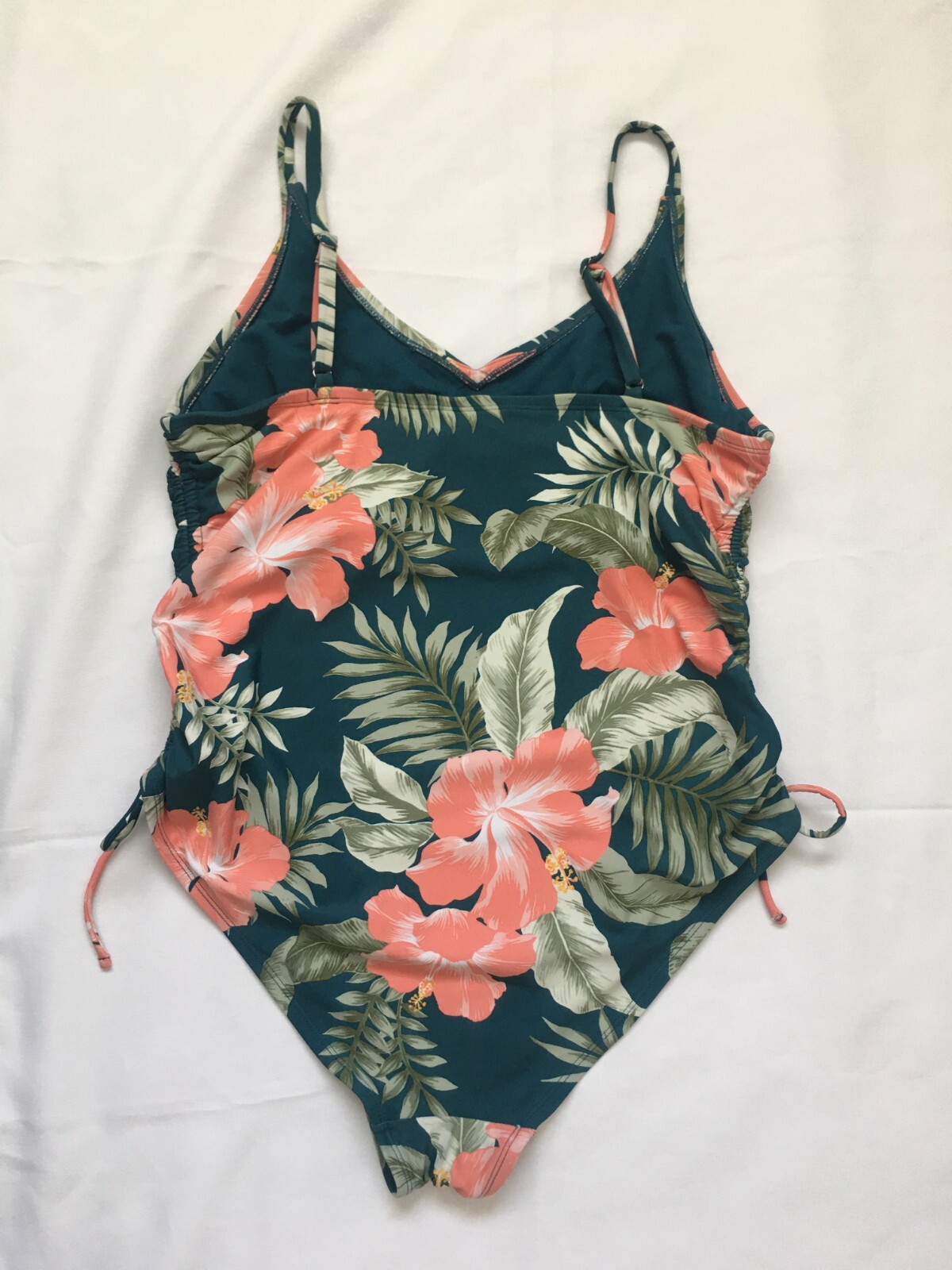 Kona Sol Womens Swimsuit One Piece Swimwear Green Floral Tropical Side Cinch…