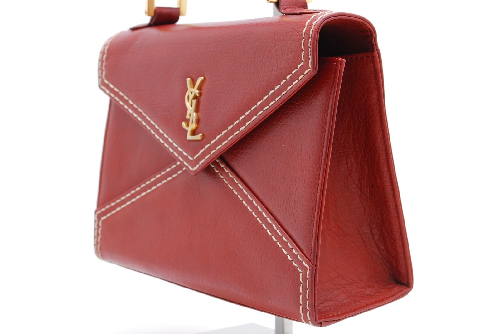 Yves Saint Laurent Hand Tote Stitch Bag Leather Brown Vintage YSL Auth #1196
