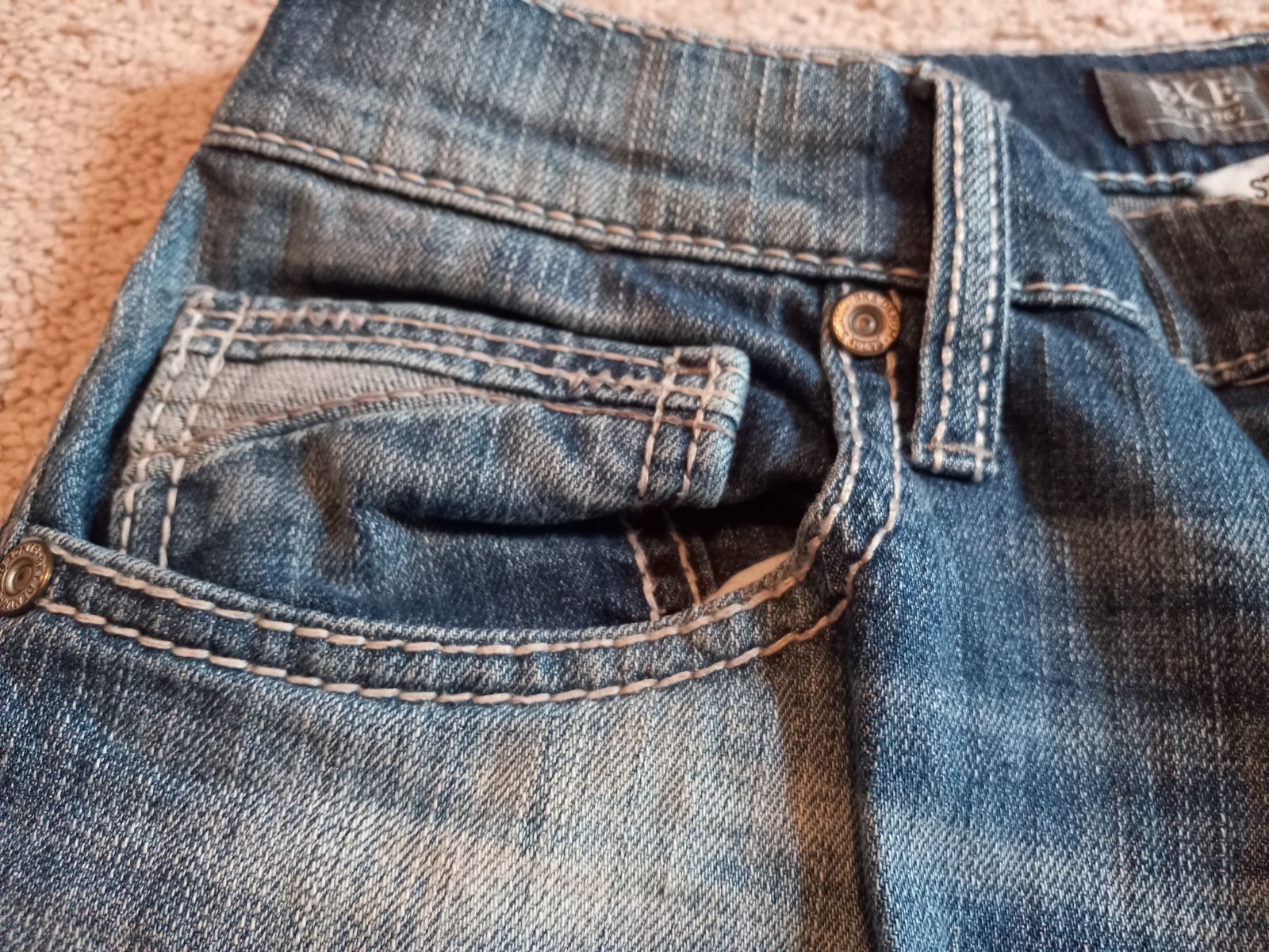 BKE Buckle BLUE Jeans Men 31L Jake Straight Leg Stretch Western Thick Stitch