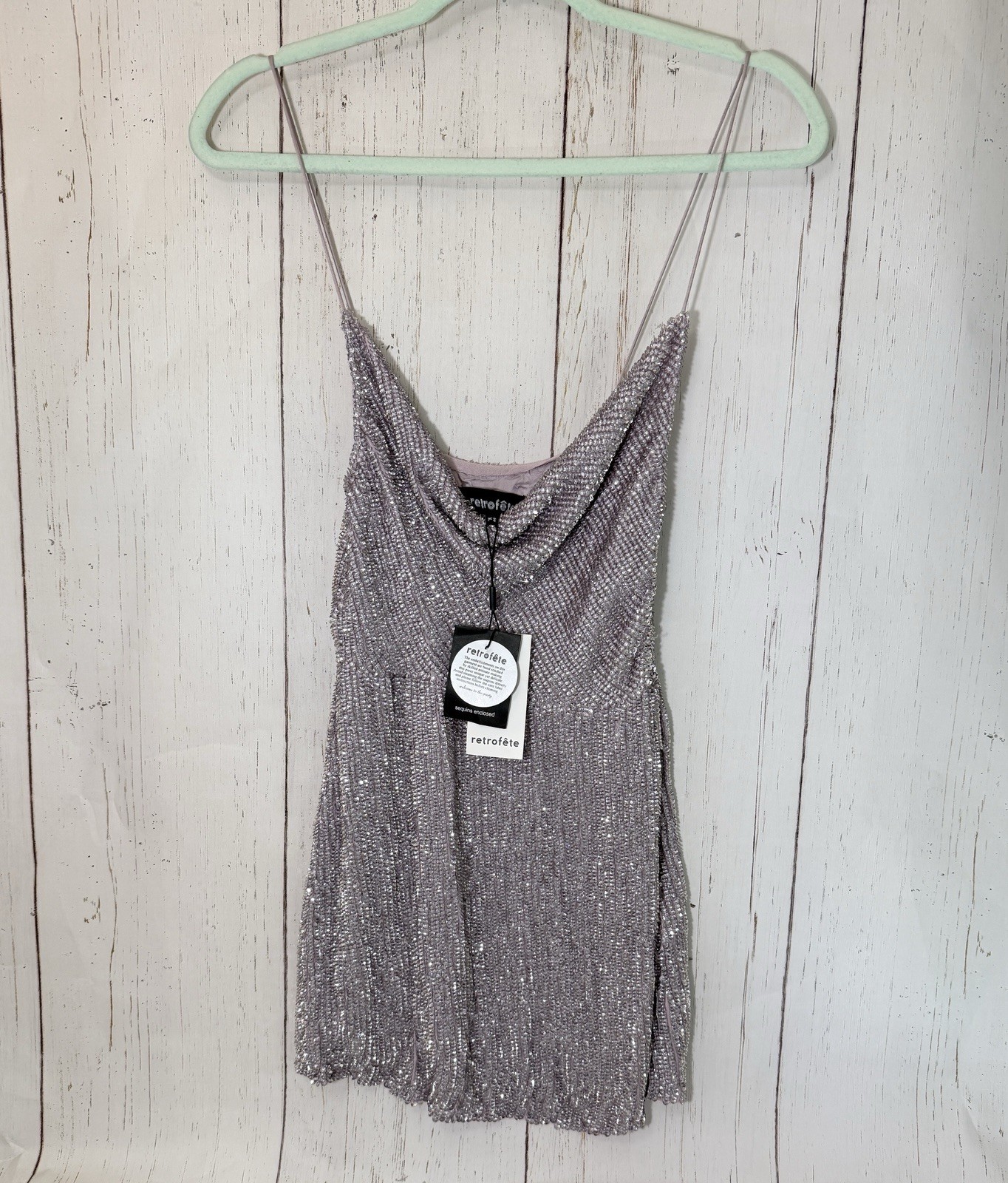 Retrofete Jill Sequin Mini Dress XS NWT Cowl Neck Hand Sewn Cocktail Party Dress
