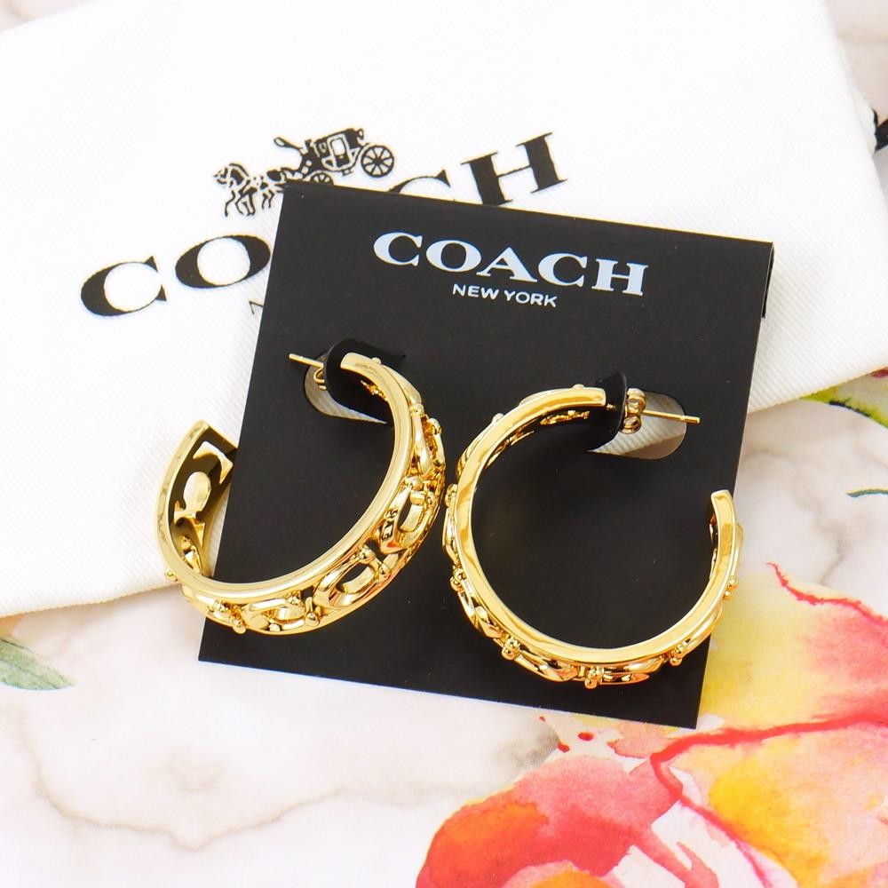NWT Coach Signature Openwork Logo C Earrings Gold Tone