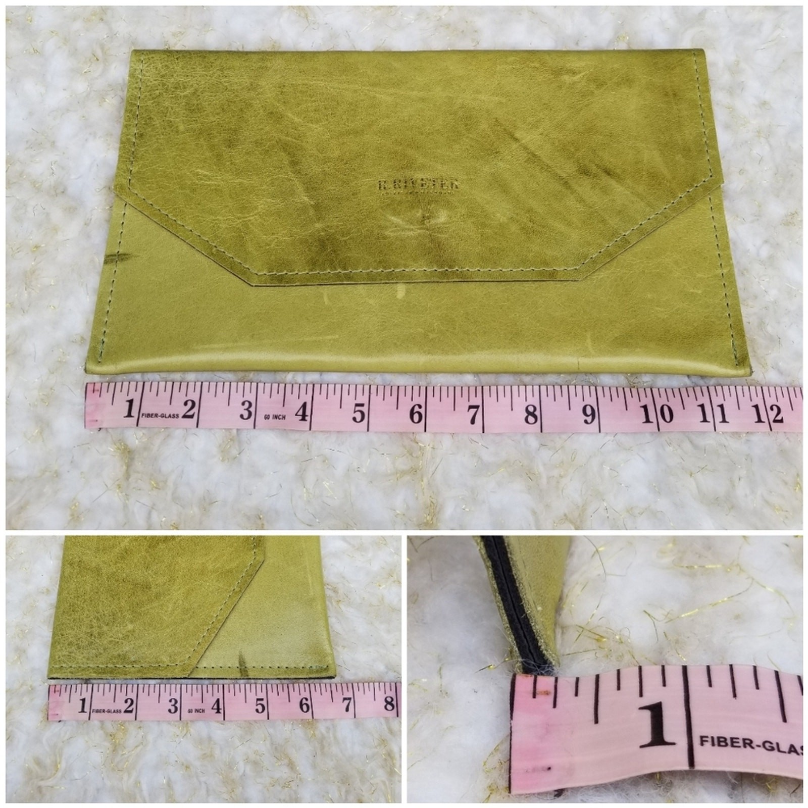 R. Riveter Green Leather Envelope Clutch Handmade Travel Document Folio USA