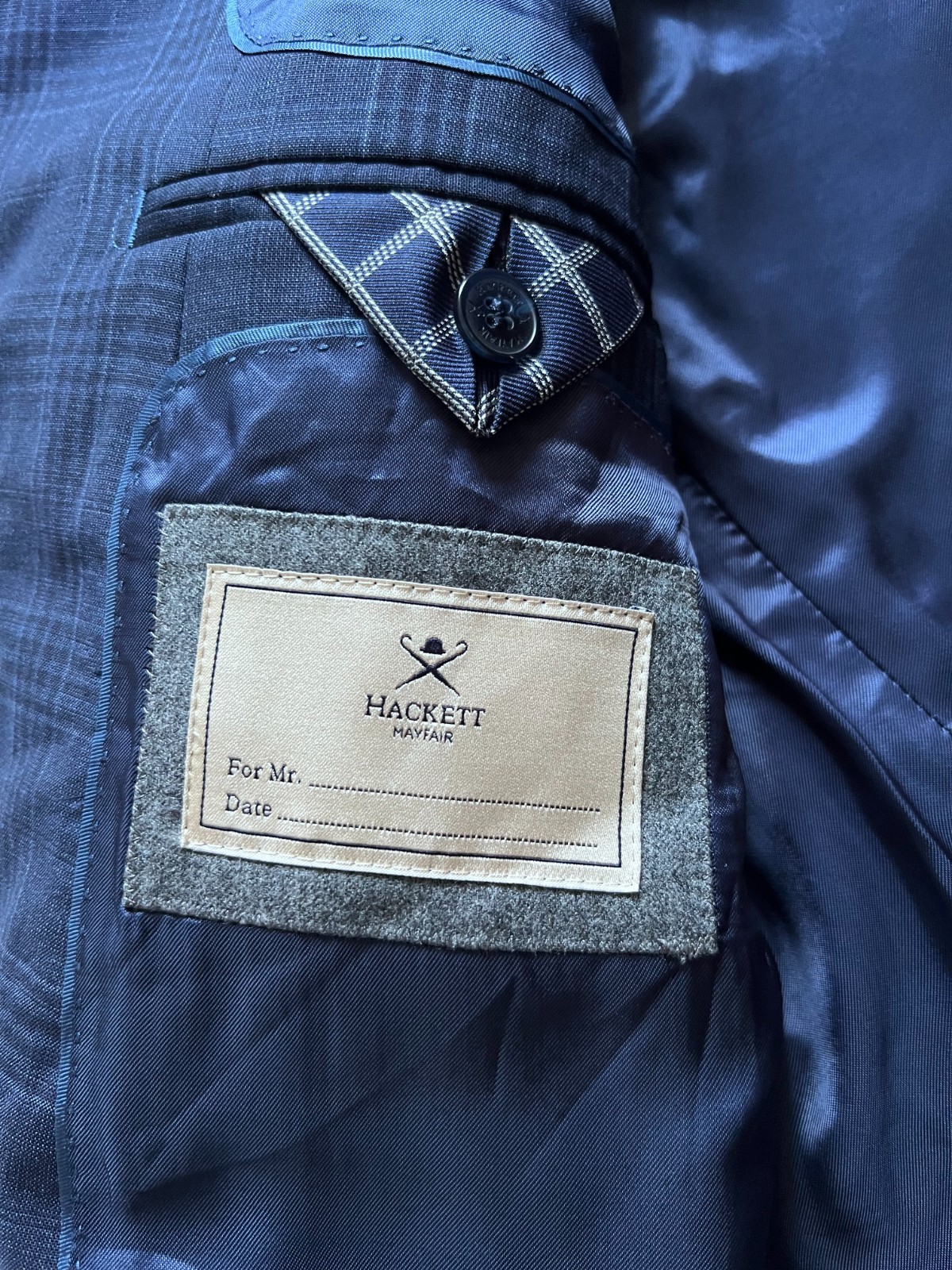 Hackett London x Loro Piana Mayfair Check 2 Piece Suit Navy Slim-Fit Size 38L, S