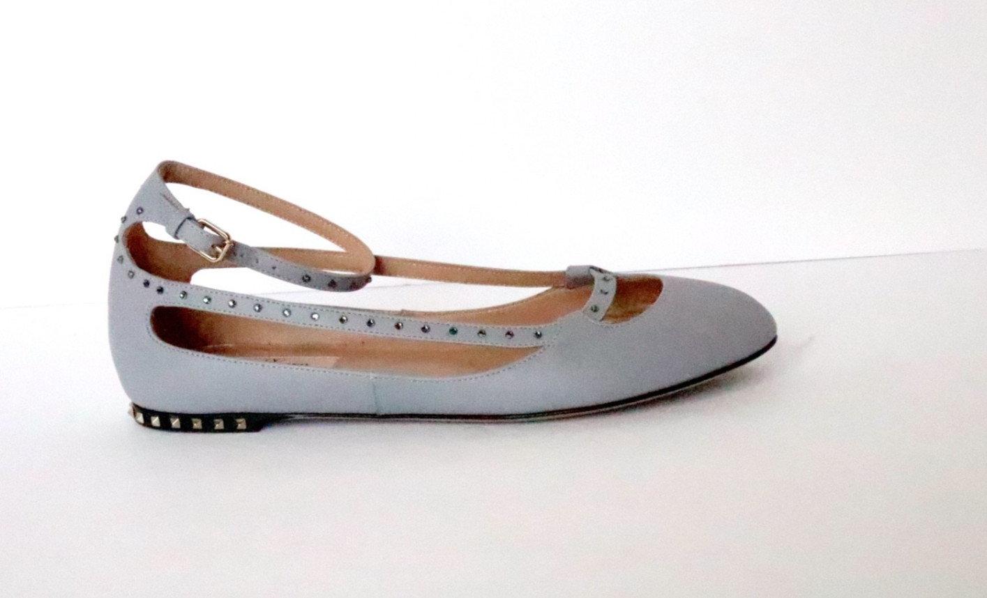 NIB Valentino Stardust Babe Ballerina Rockstar pale blue/grey round toe flats 36