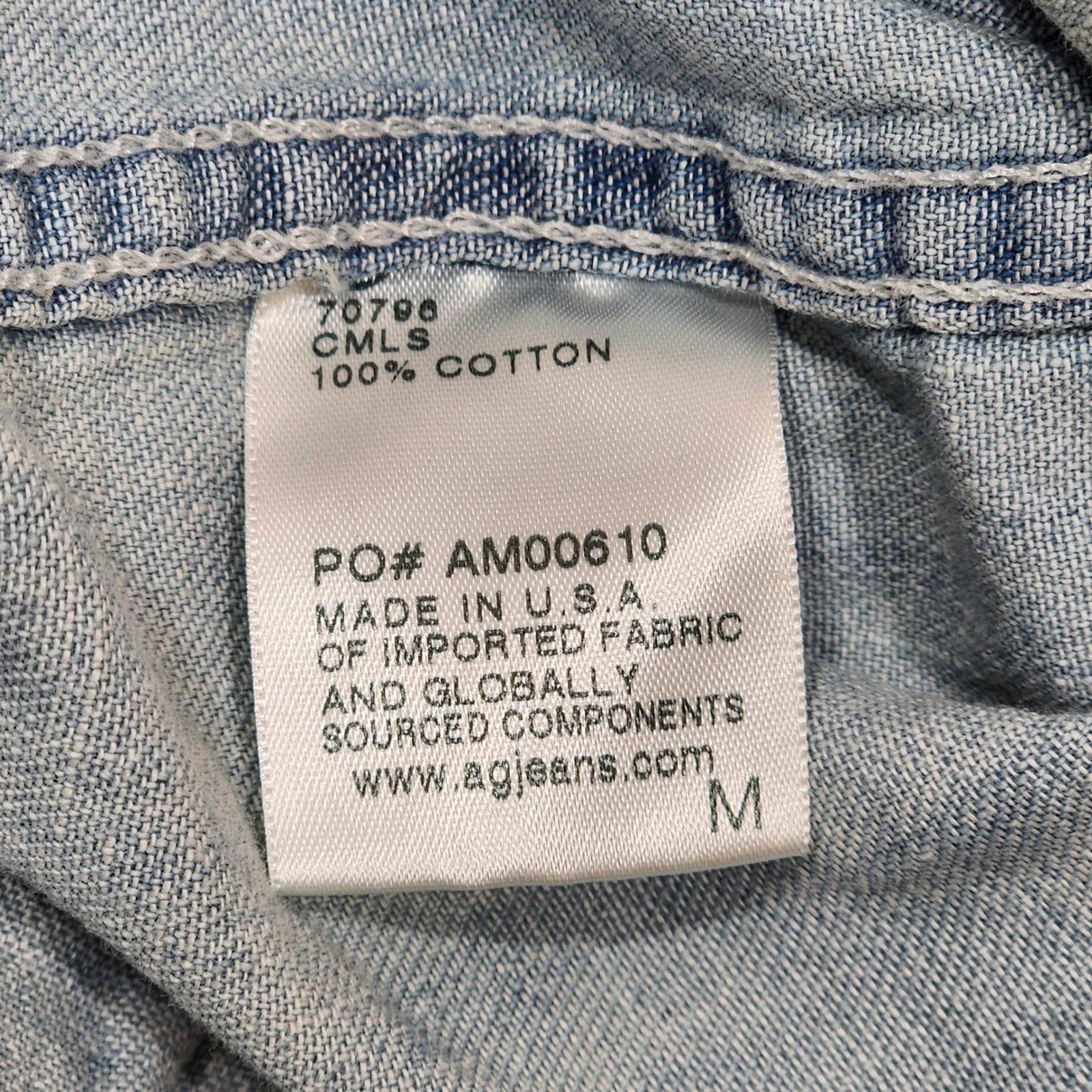 AG Adriano Goldschmied Mens Chambray Button Down Shirt Light Wash Cotton Medium