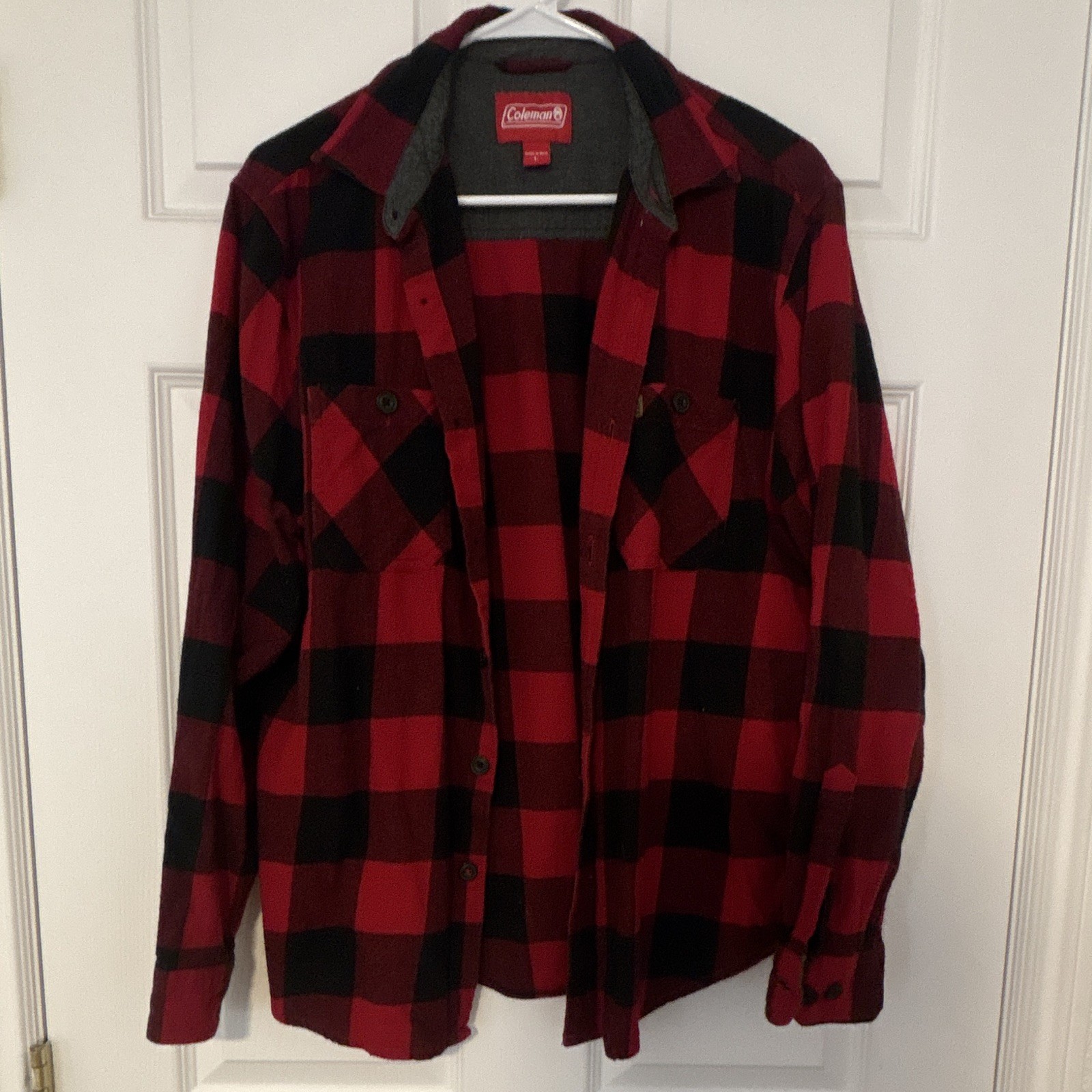 Coleman Men’s Red Black Plaid Flannel Long Sleeve Button-Up Pockets L