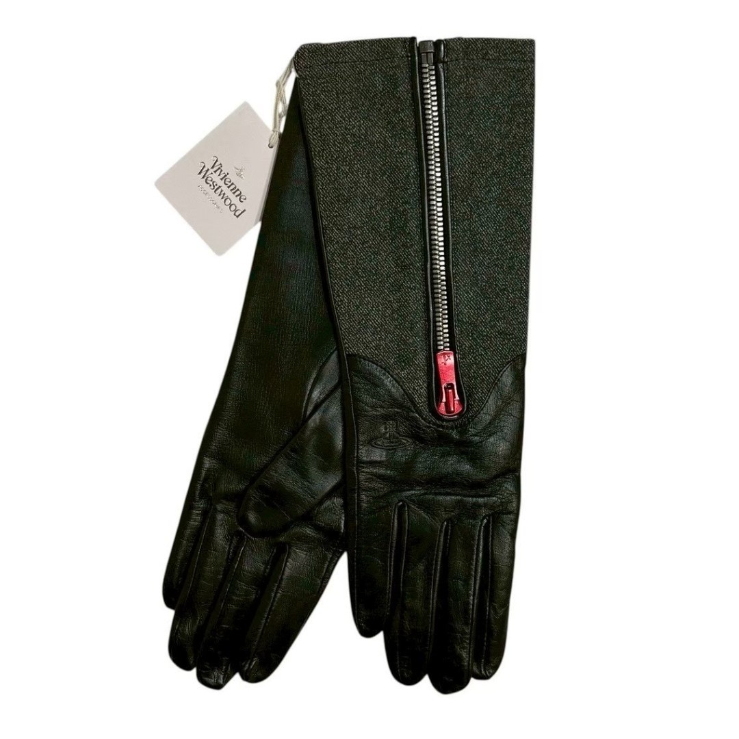 Vivienne Westwood 20cm 7.8in Long Leather Gloves Arm Warmer Black x Red Japan