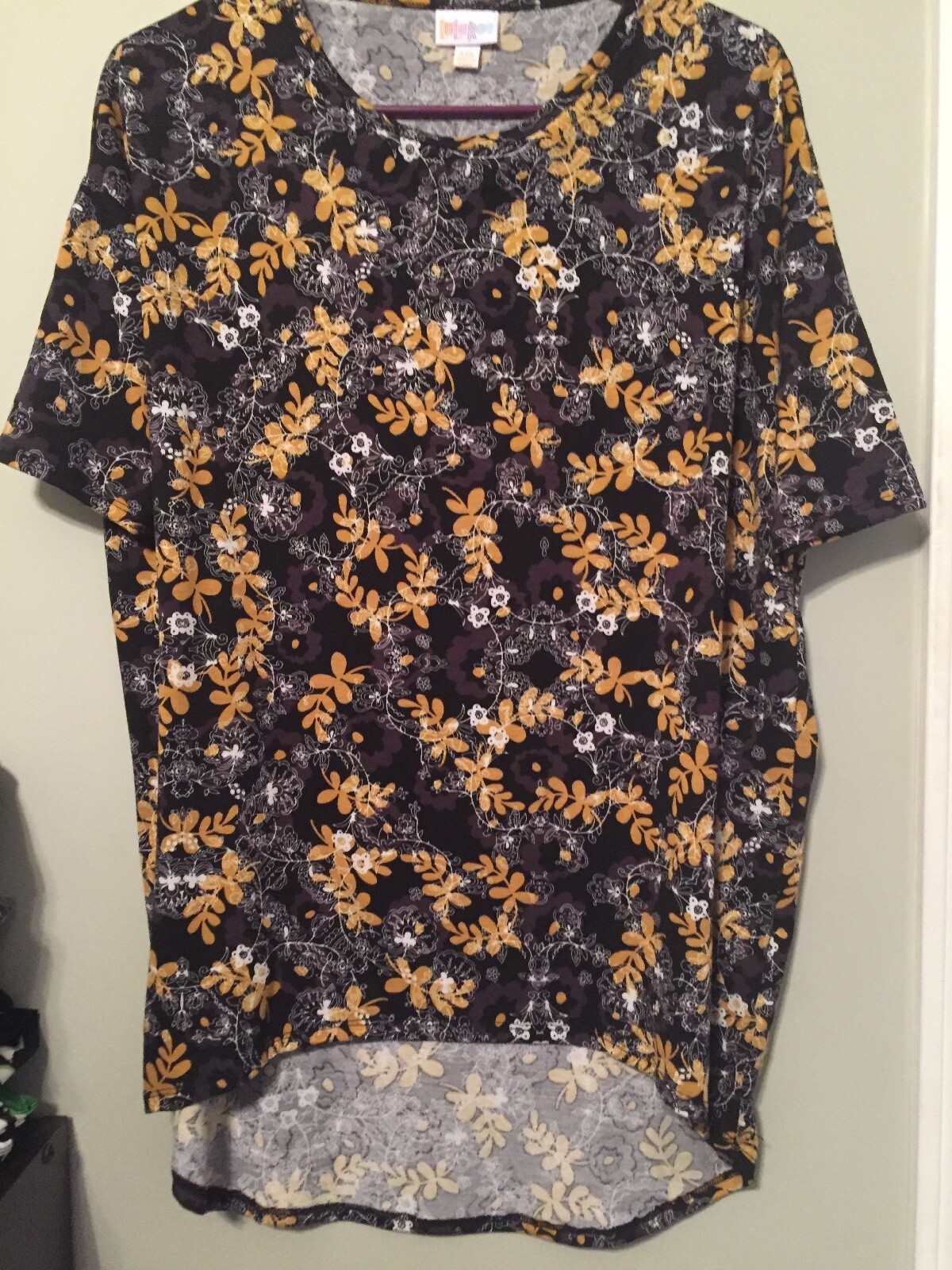 LulaRoe Black Brown Yellow White Floral Leaves Irma Size Xxs (NWOT)