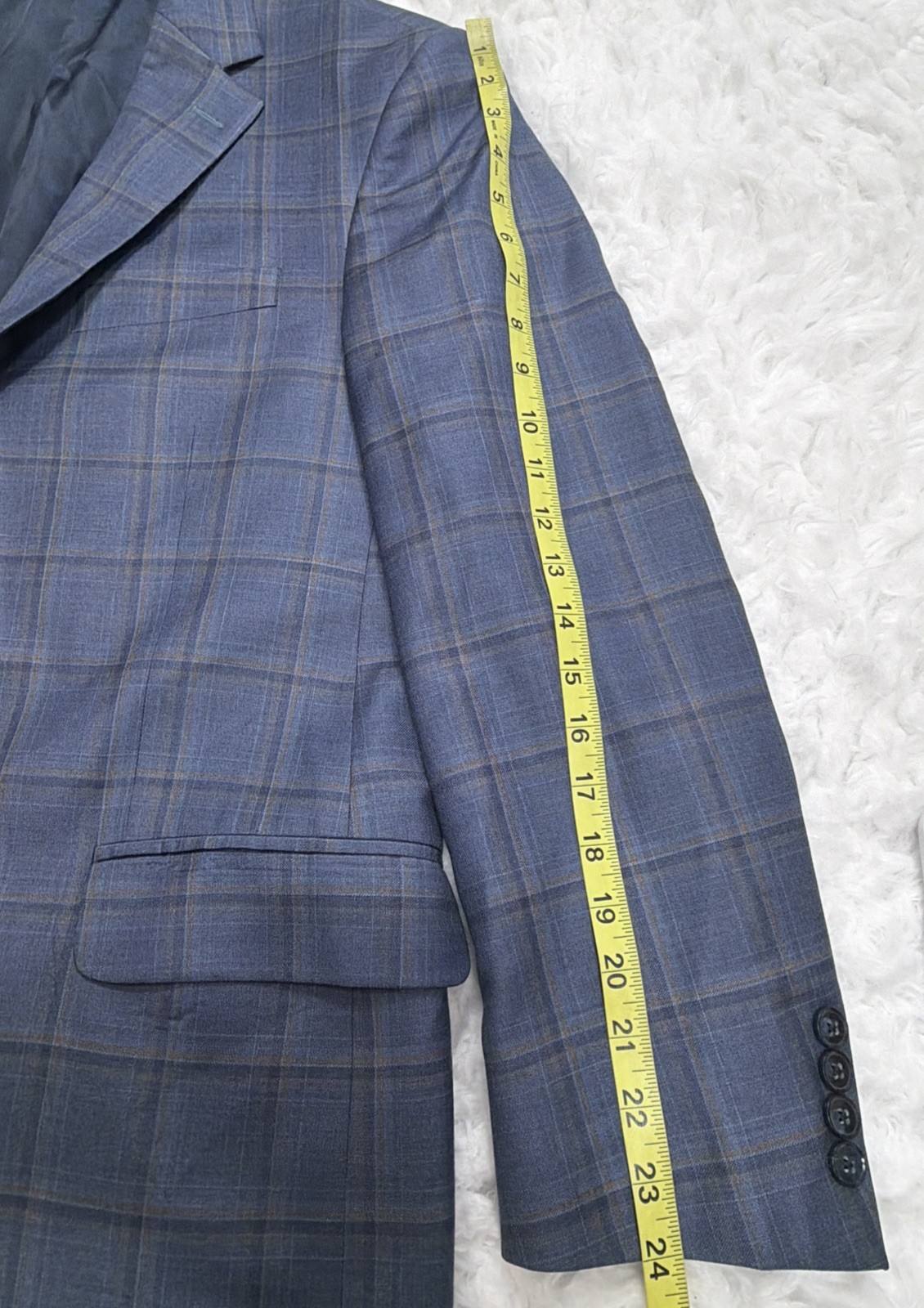 Peter Millar Sport Coat Blazer 42R Blue Plaid Windowpane Check Modern Formal Men