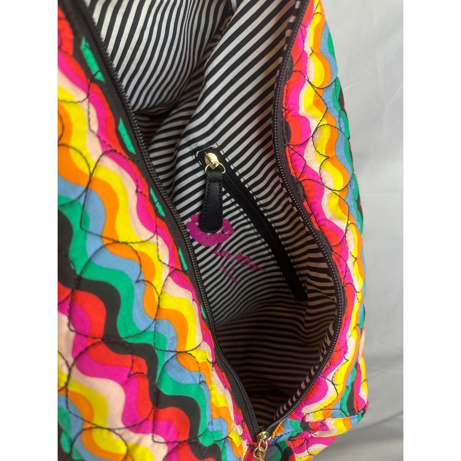 NWT Betsey Johnson Rainbow Weekenders Bag With Clear Pink Zip Bag