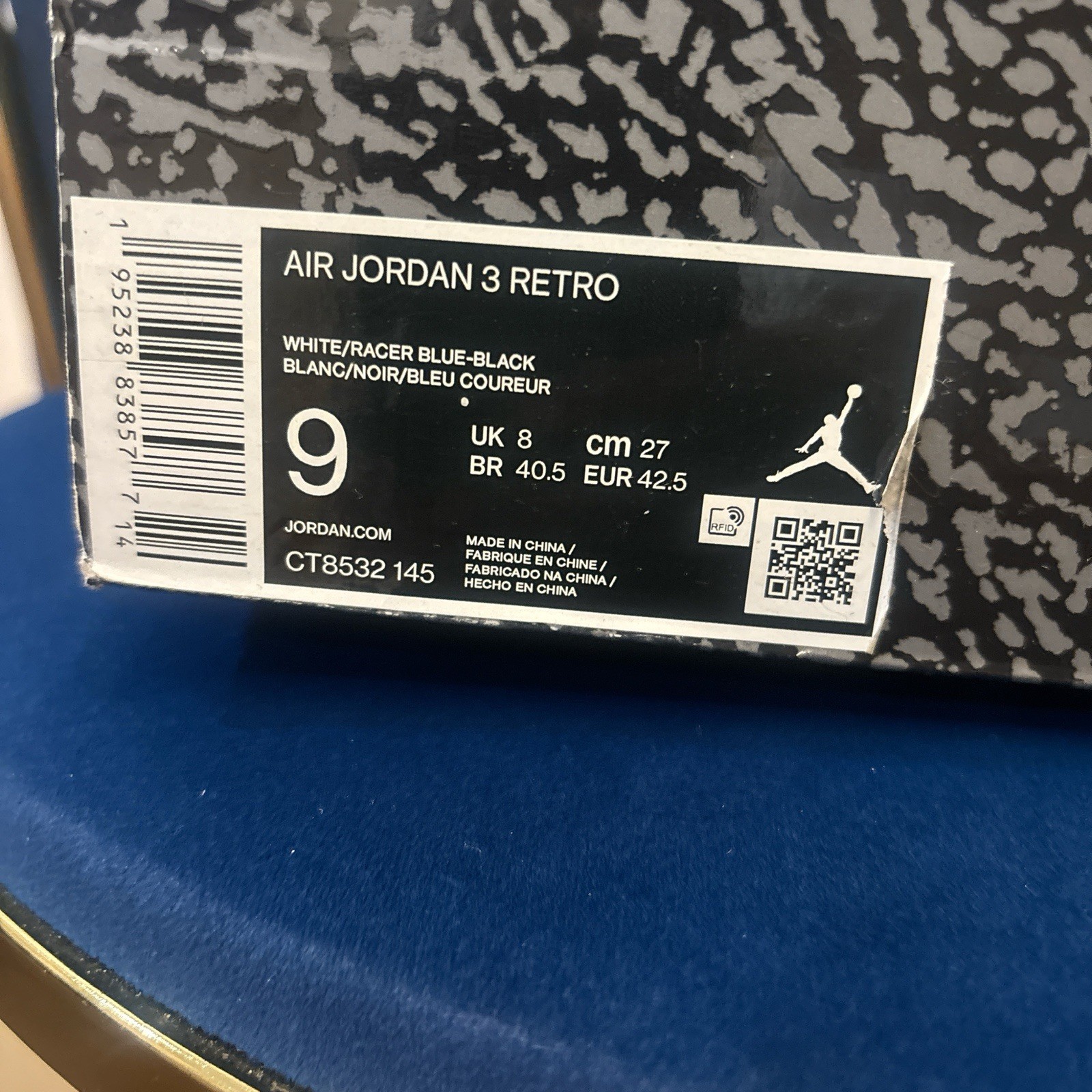 Jordan Air Jordan 3 Retro Racer Blue White Leather Low Top CT8532-145 Men