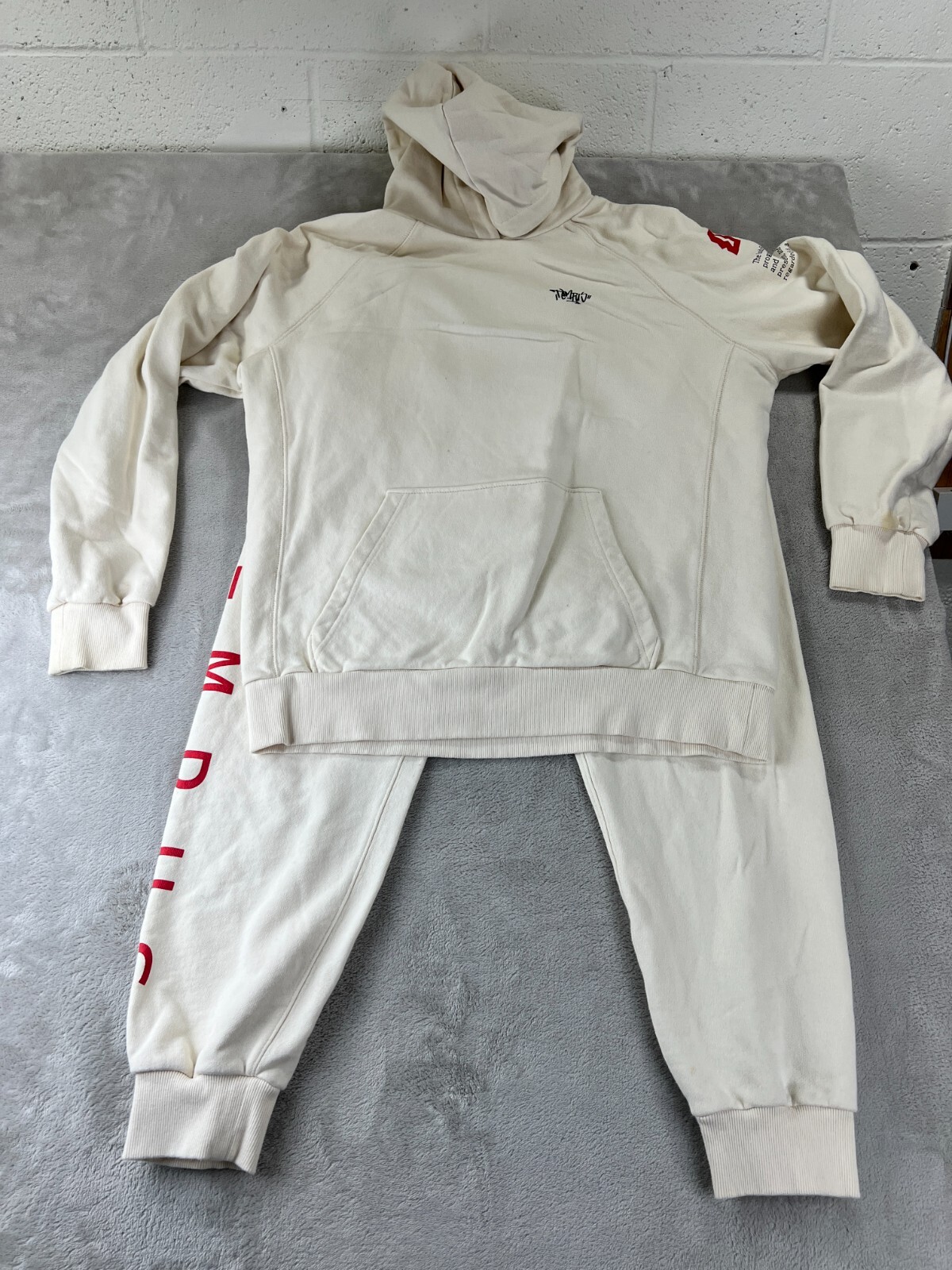TEMPUS STUDIO Sweatsuit Jogger Set Size MEDIUM Beige Heavyweight Hoodie + Pant