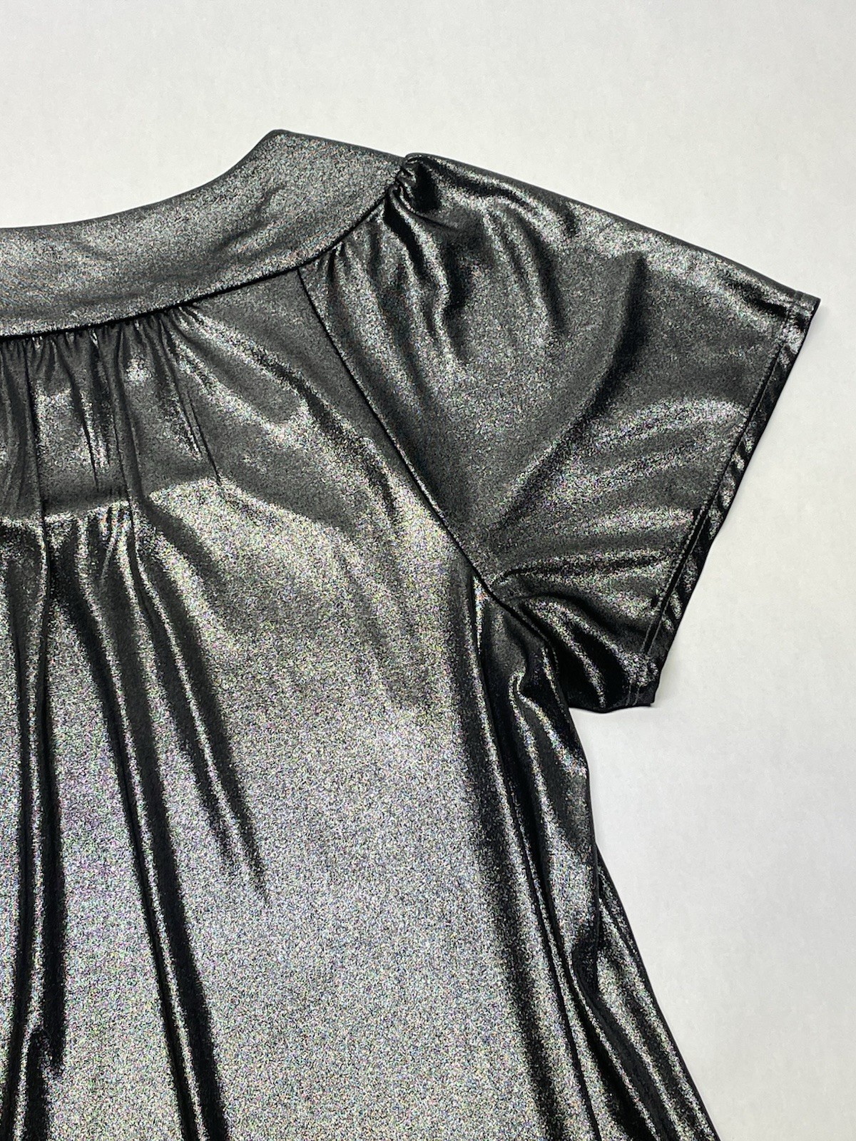 Silver Metallic Liquid Knit Flutter Sleeve Top Size L Y2K Cyber Fairy Whimsigoth