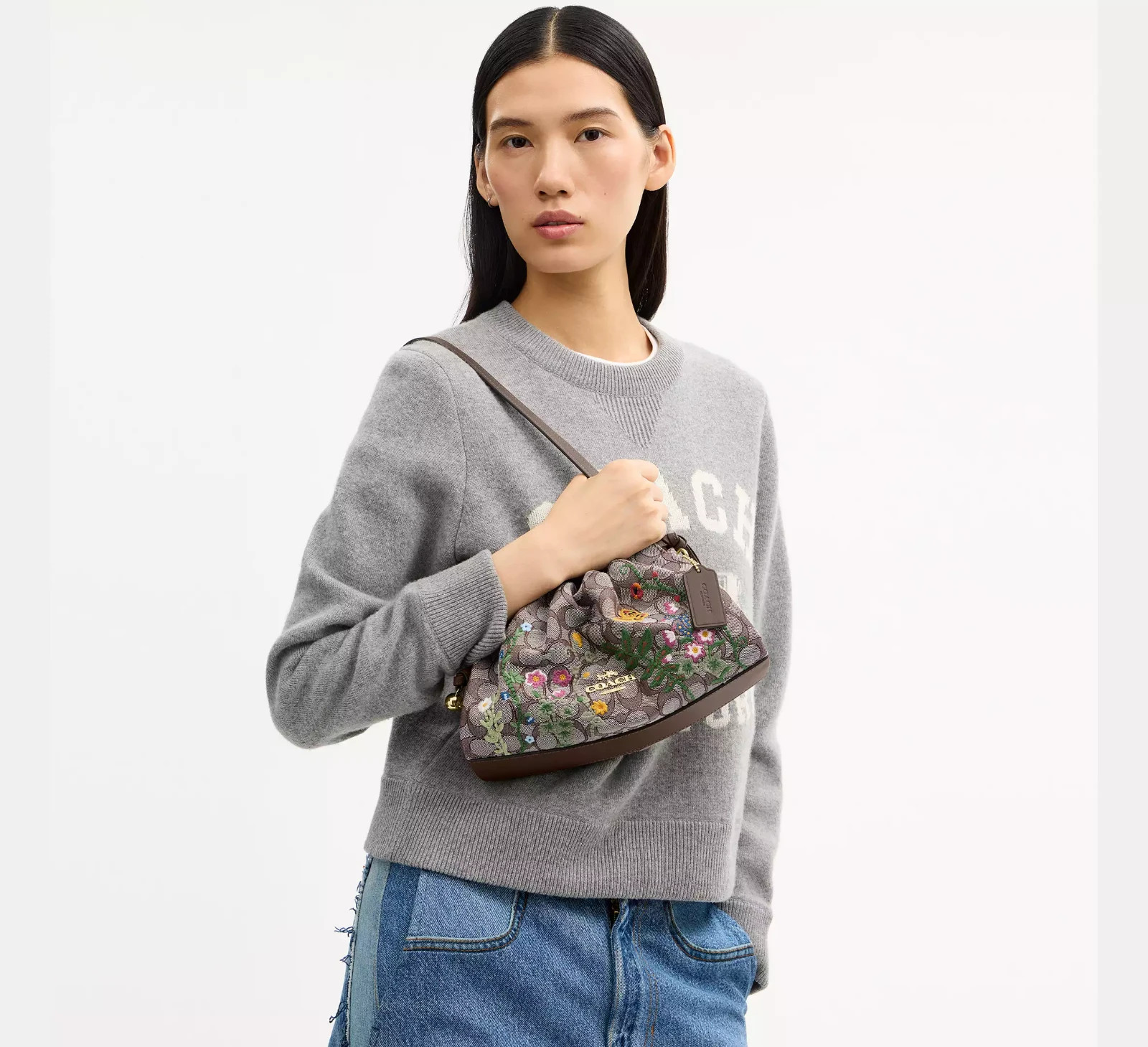NWT CDZ02 COACH Faye Shoulder Bag In Signature Jacquard With Floral Embroidery