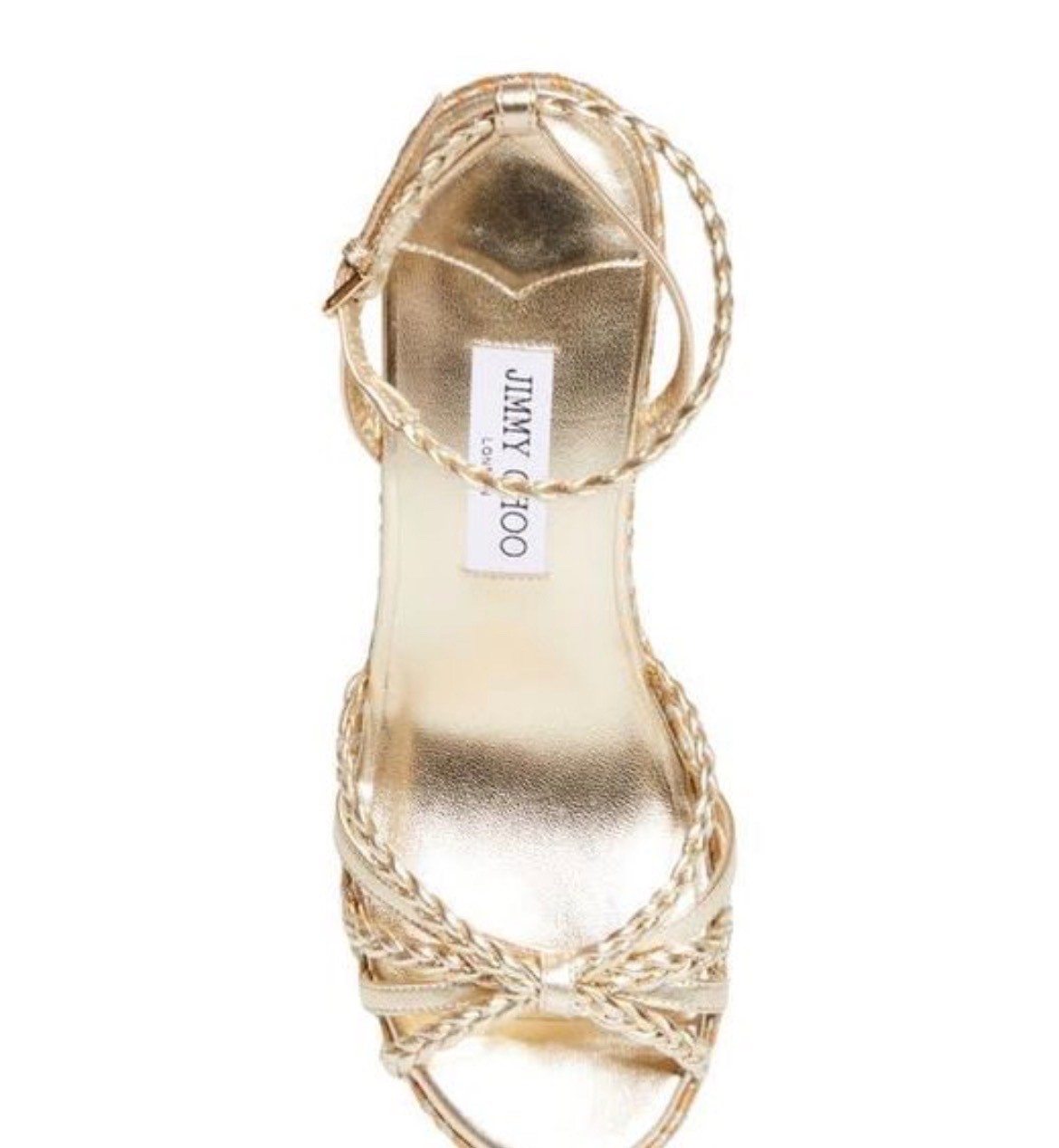 Jimmy Choo Dree 100MM Espadrilles Women US7 EU37 Metallic Soft Gold Wedge Sandal
