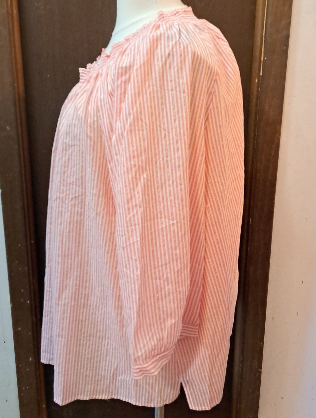 Catherines Blouse Size 5X 34 36 W New Orange White Striped Elastic Neckline