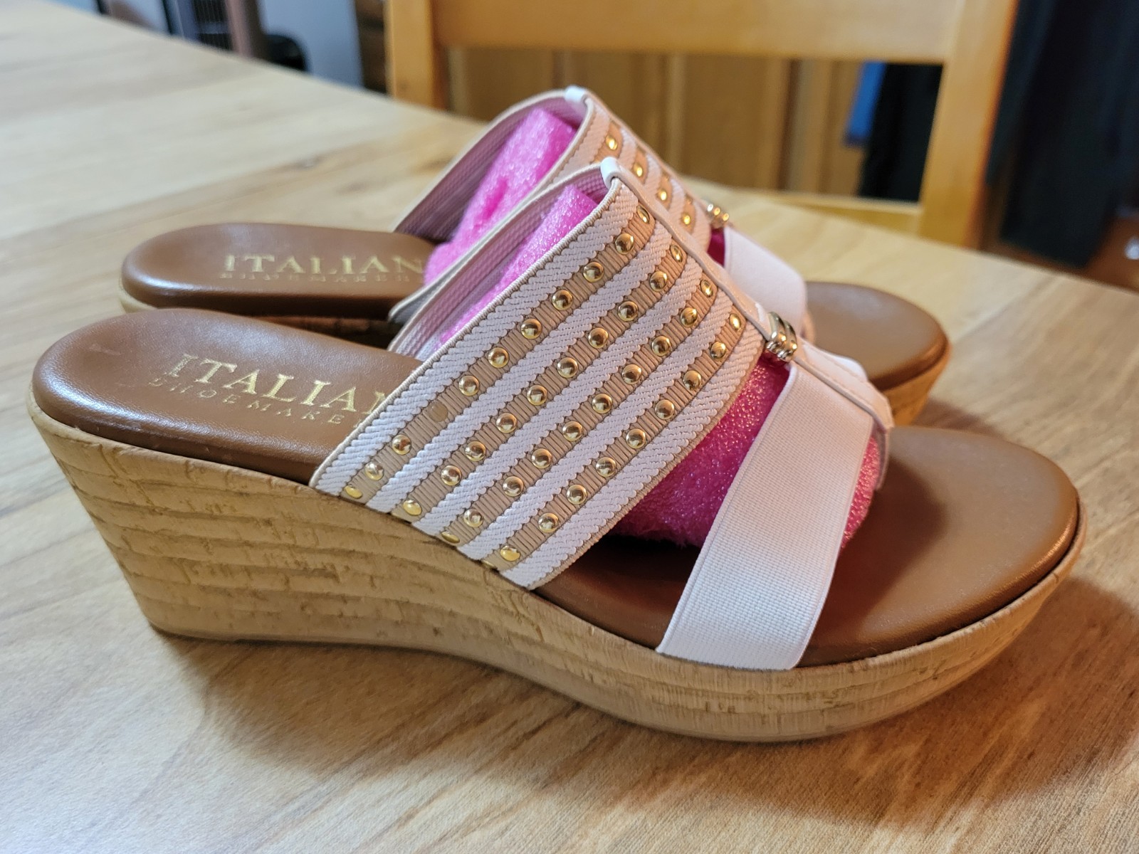 Elastic Stretch Platform Wedge Slide Sandals By Italian Shoemakers Sz 7.5 CLEAN!