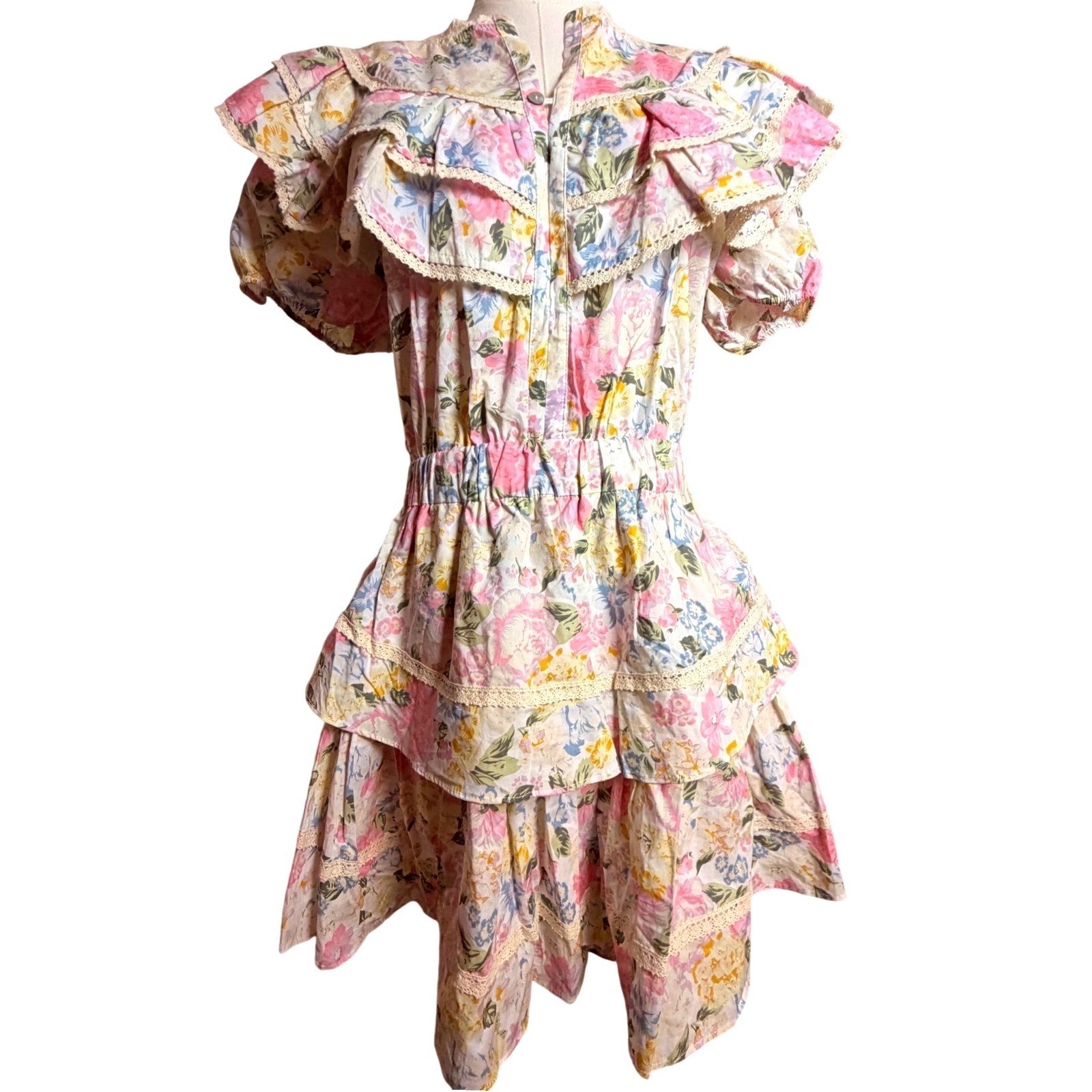 Ultramarine Floral Tiered Ruffle Mini Dress Size Large