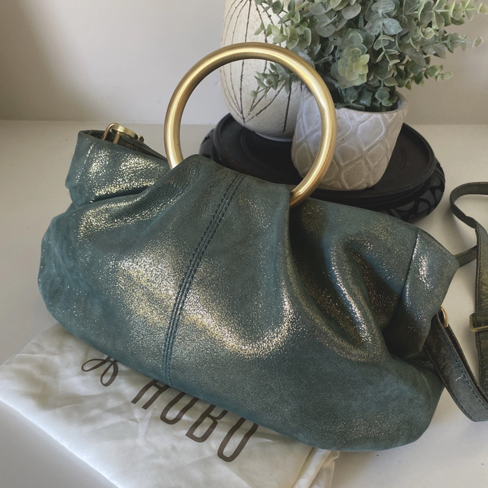 RARE Hobo Sheila Evergreen Shimmer Satchel Bag With Dust Bag NICE!