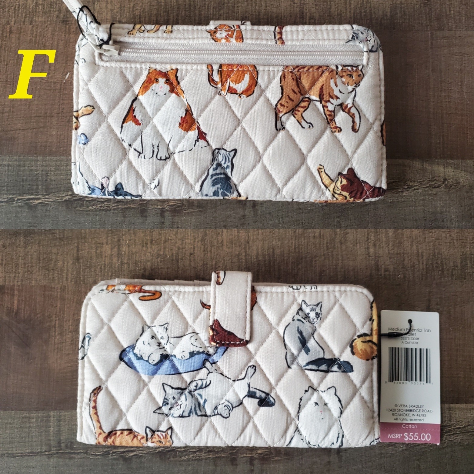 Vera Bradley A CAT’S LIFE Medium Essential Tab Cotton Wallet (Pick Your Pattern)