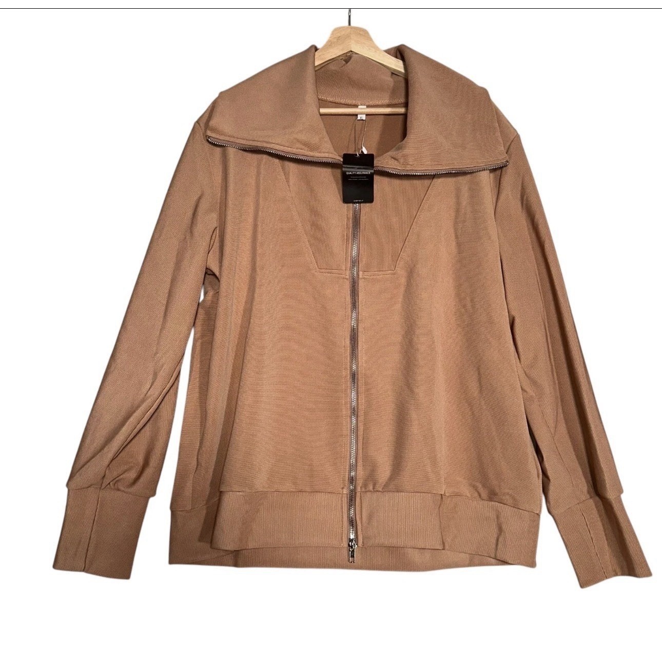 NEW Deep Self Jacket Womens Sz XL Brown Stretch Long Sleeve Ribbed Winter Jacket