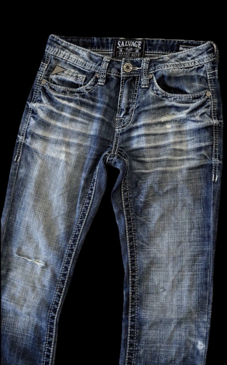 Salvage HAVOC Slim Straight Stretch Buckle Jeans ~ Men’s Size 28 x 32