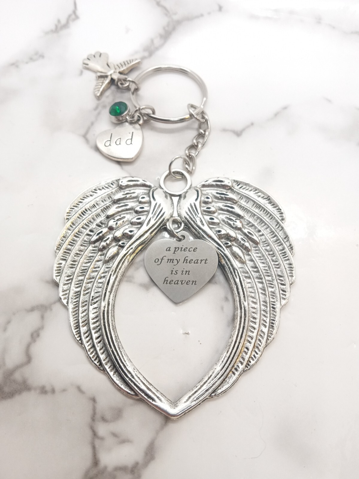 “A piece of my heart is in heaven” Large Memorial Keyring for loss of loved ones