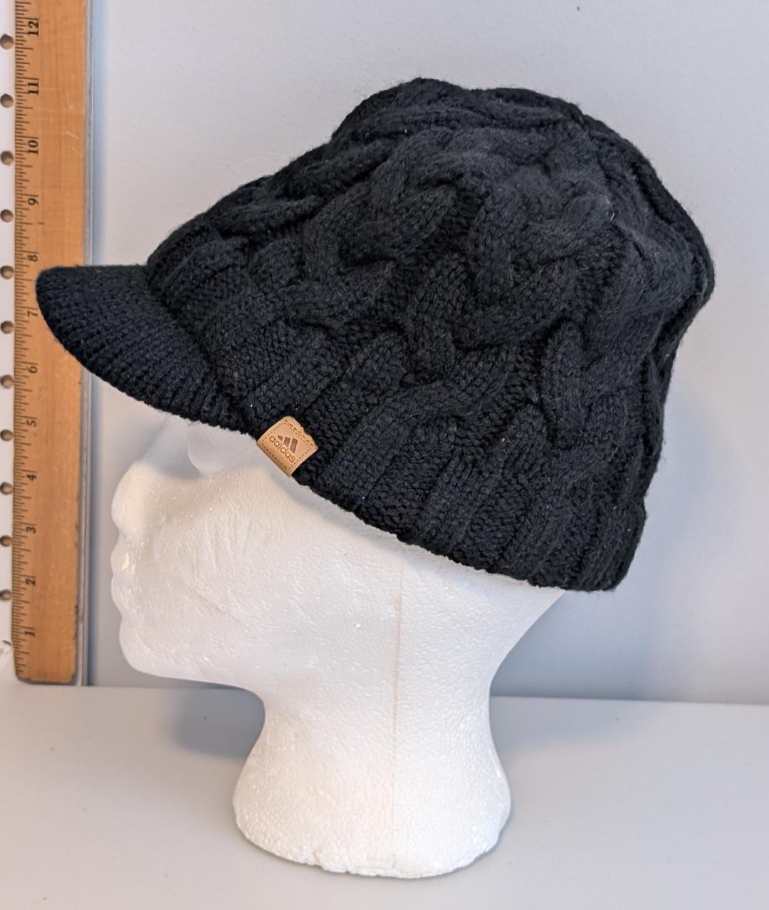 Adidas Black Climawarm Cable Knit Cadet Hat Cap One Size Fits Most Fleece Lined