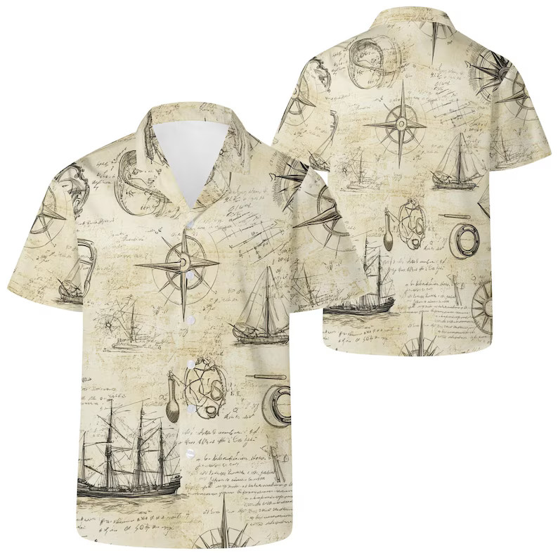 Vintage Map Sailboat Nautical Hawaiian Shirt
