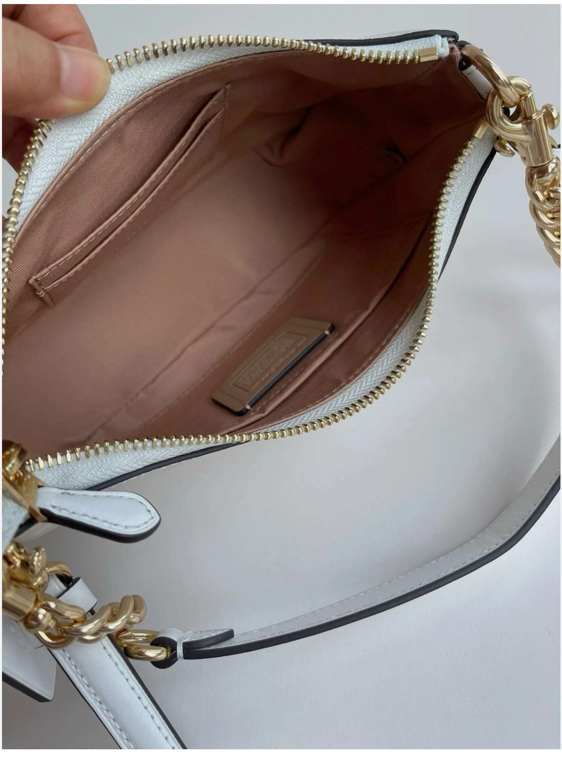 Coach Terri Shoulder Bag CA548 Signature Canvas Off White Gold Chain Leather