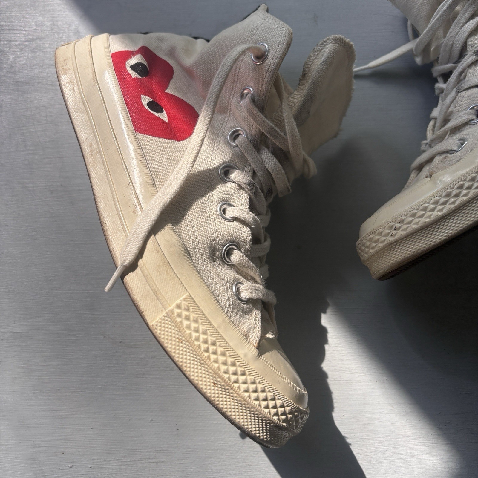 Converse Chuck Taylor All Star High Top Canvas Sneakers Beige/Red Heart Lace-Up