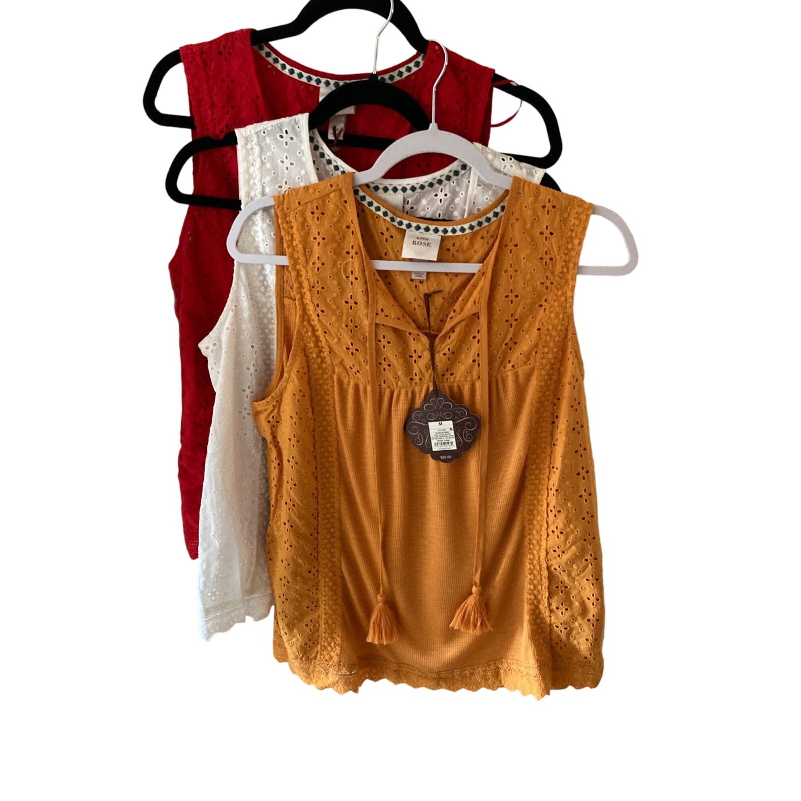 NWT Knox Rose Eyelet Tank Top Tassels V-Neck Blouse Varies
