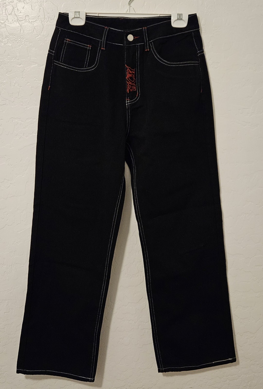 Black and red Y2K “Heaven Can Wait” JNCO style Baggy jeans Size S 28×28