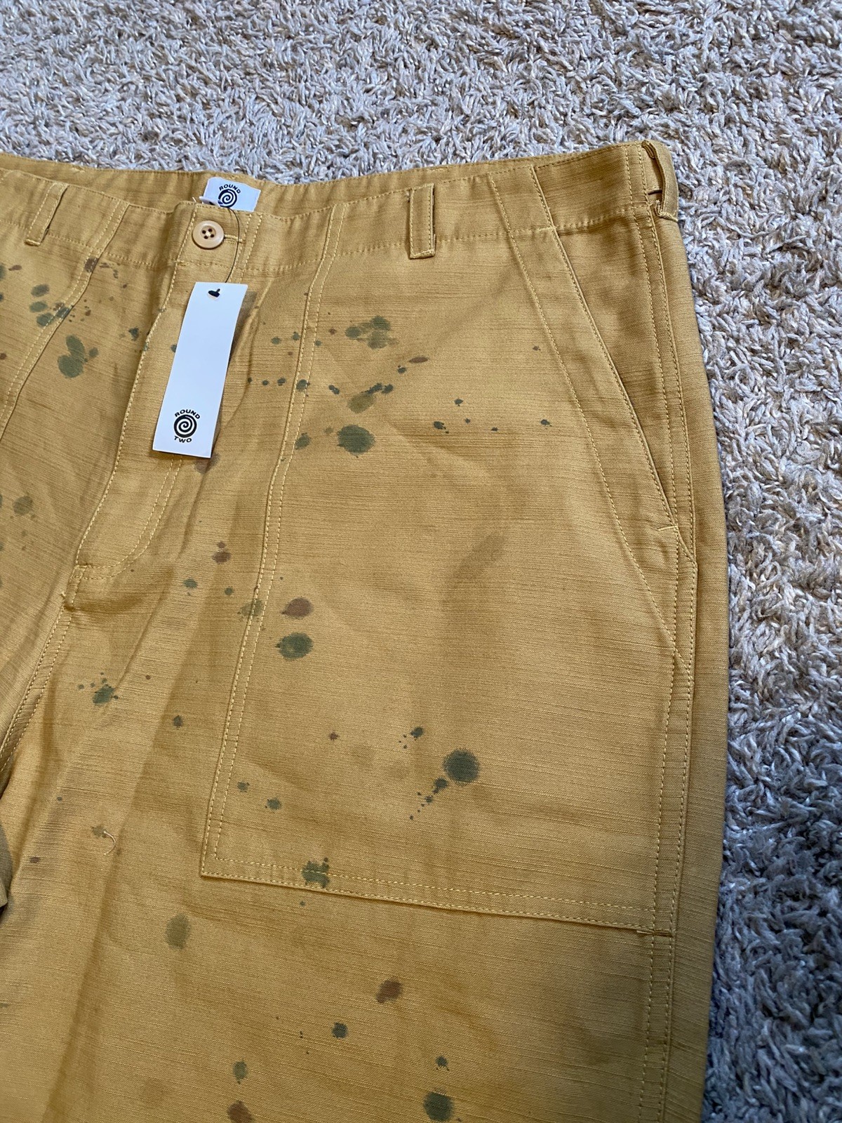 NEW Round Two Army Pants Men Size 38 Military Fatigue khaki baggy paint splatter