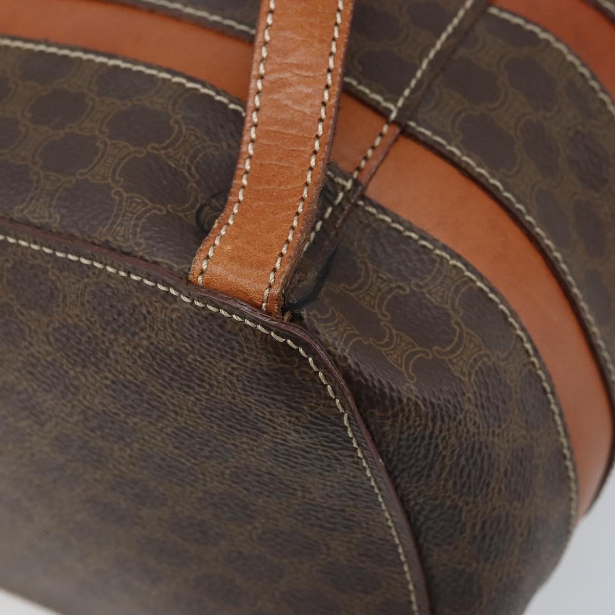 CELINE Macadam Canvas Backpack PVC Leather Brown Gold Auth gh1897