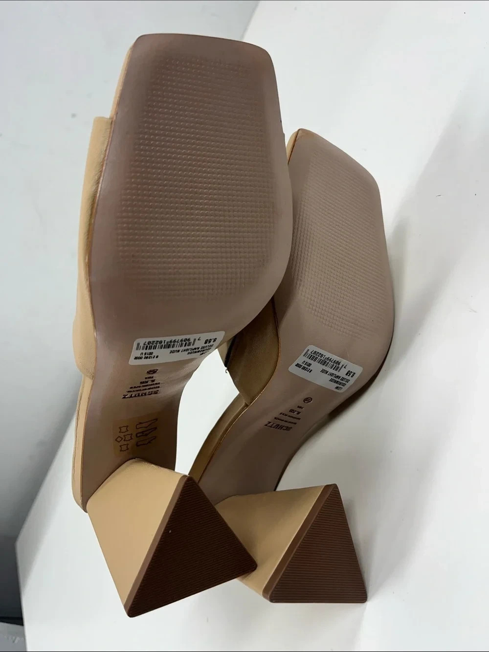 New Schutz Lizah Mule Sandals Square Toe in Light Nude Napa Leather Size 8.5