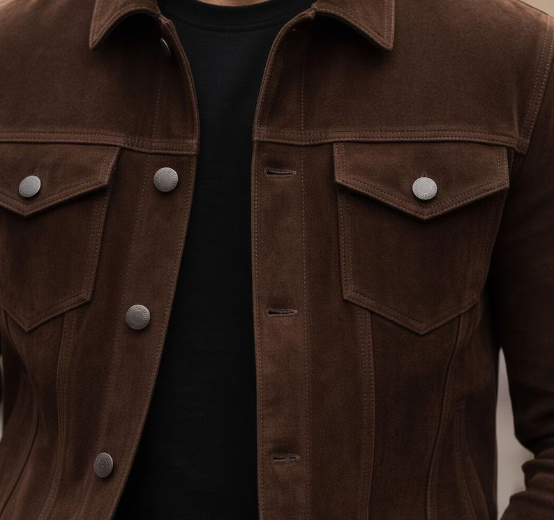 Vintage Multi Colors Suede Leather Trucker Jacket Slim Fit Western Outerwear