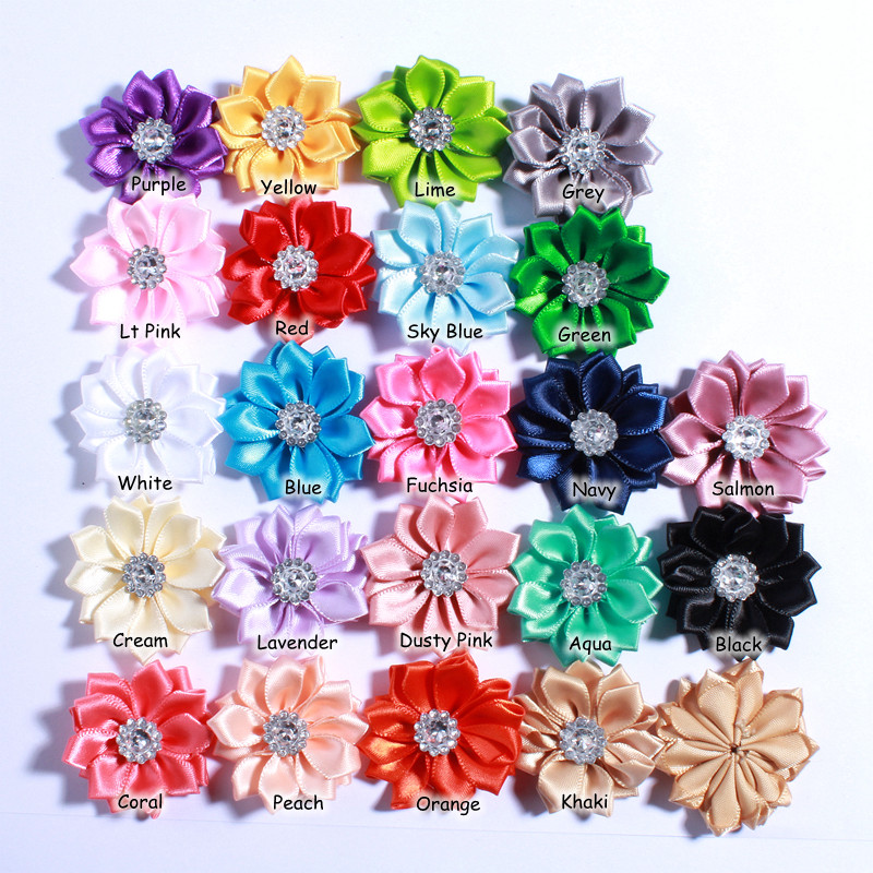 120PCS 4CM Multilayer Mini Satin Silk Ribbon Flower With Acrylic Button