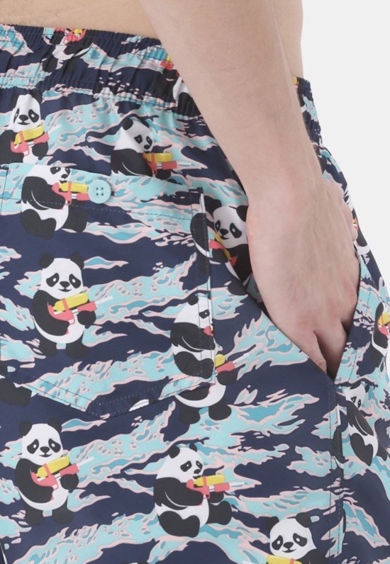 No Boundaries Panda Bear Men’s Elastic Waist Swim Trunks 6″ Inseam 2XL (44-46)