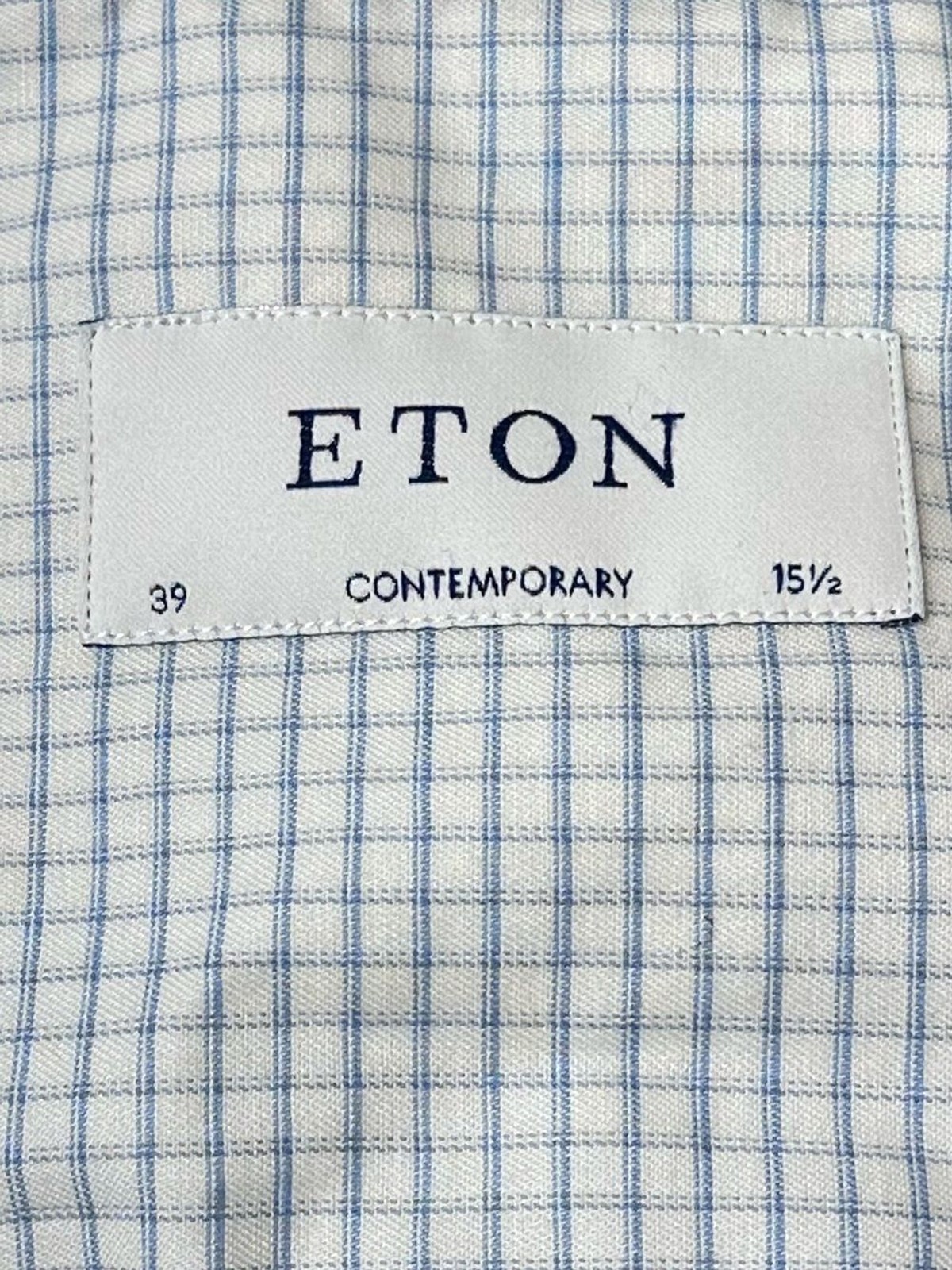 Eton Contemporary Fit White and Blue Mini Check Dress Shirt 15.5 / 39