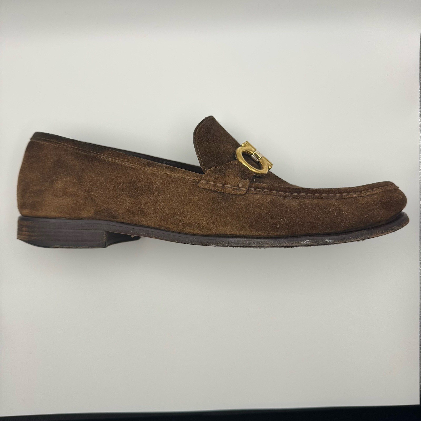 Salvatore Ferragamo Rolo Gancini Loafers Brown Calf Leather Suede 12 EEE Italy