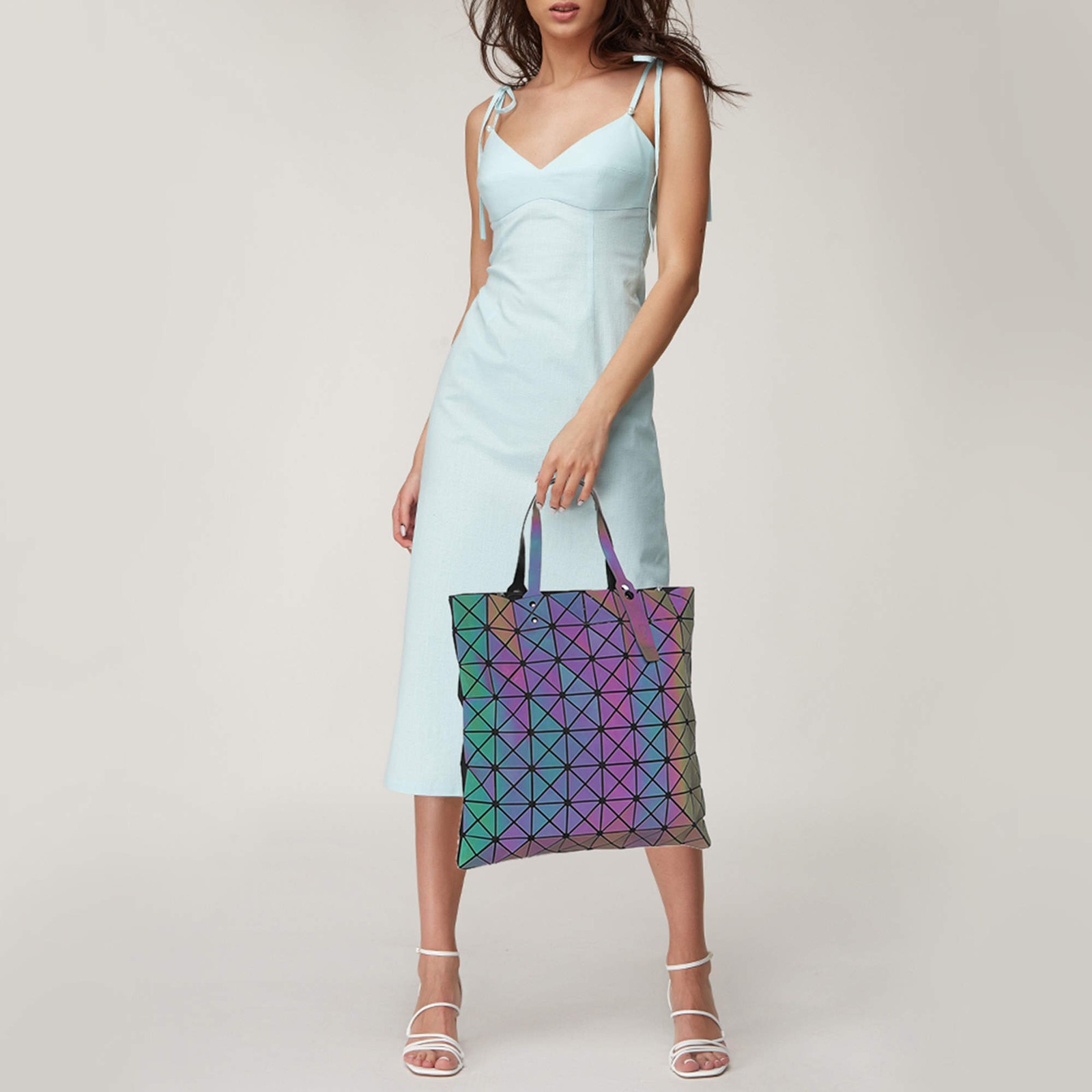Issey Miyake Multicolor Iridescent Effect Synthetic Leather and Mesh Bao Bao