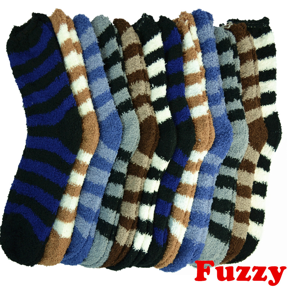3-10 Pair For Mens Soft Cozy Fuzzy Socks Striped Solid Winter Home Slipper 10-13