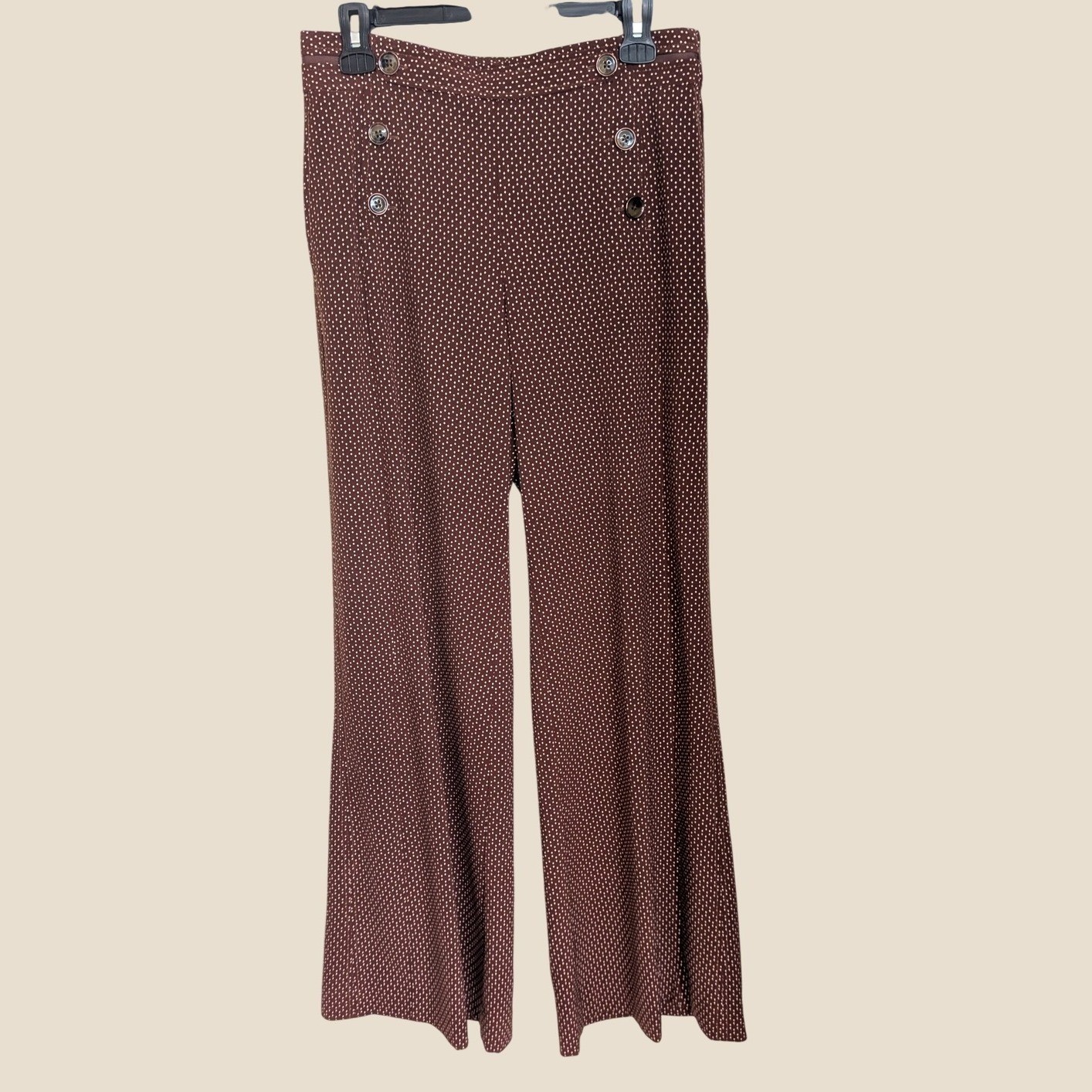Anthropologie Elevenses The Kingsland Wide Leg Pants Brown Dot Sailor Pants 8