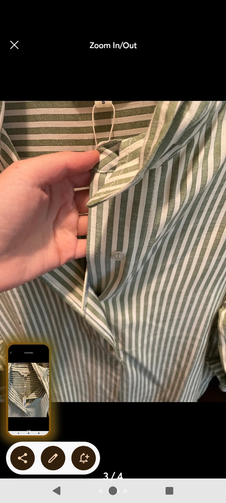 Max Studio Top Womens Medium Green Stripe Crinkle Shirt Button Up Pockets Collar