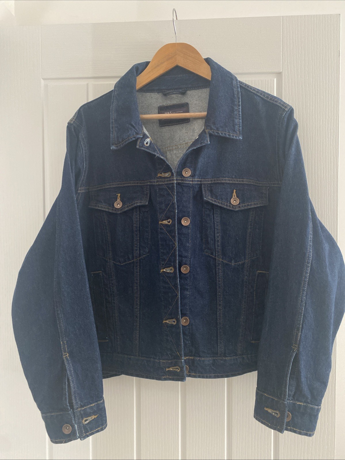 Marks & Spencer Ladies Denim Jacket Size 24 Dark Indigo 100% Cotton Worn Twice